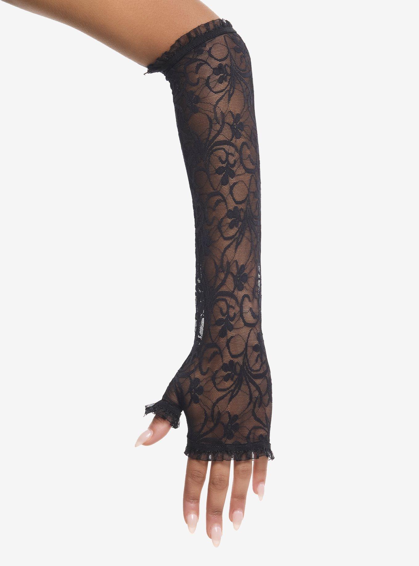 Black Lace Mesh Arm Warmers, , hi-res