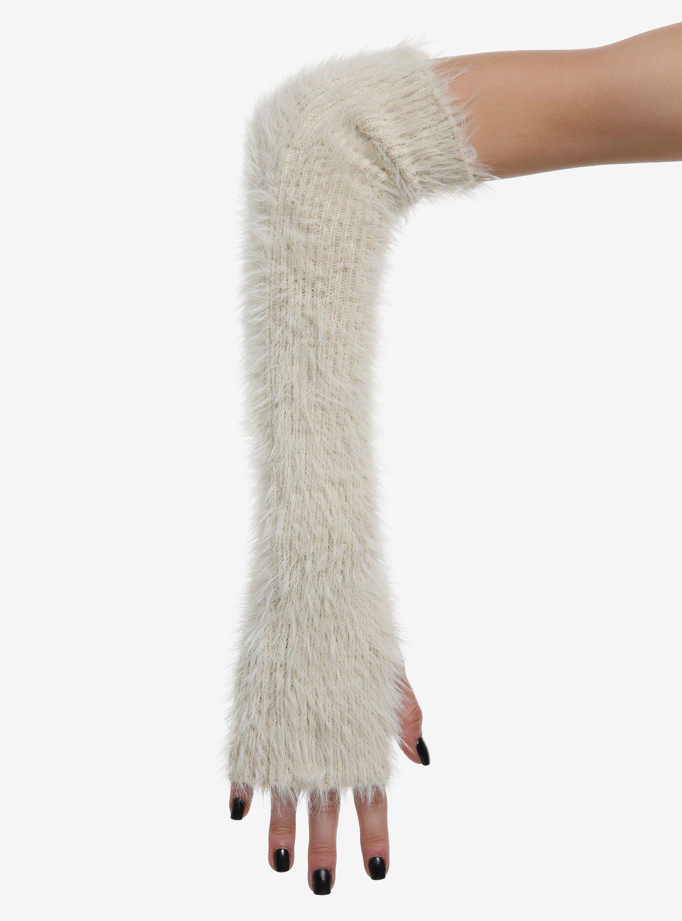 Ivory Fuzzy Arm Warmers, , hi-res