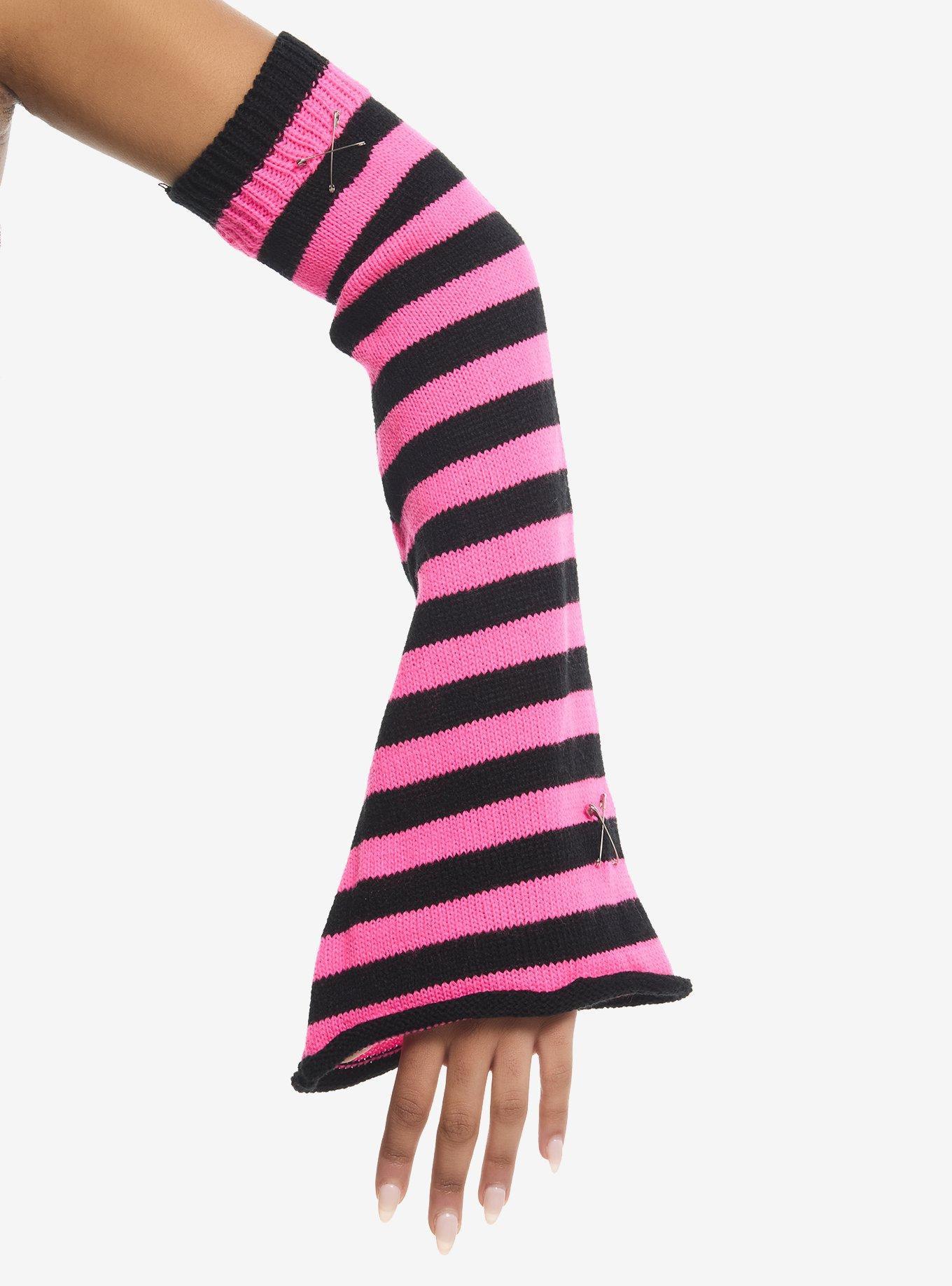 Pink & Black Stripe Flare Arm Warmers, , hi-res