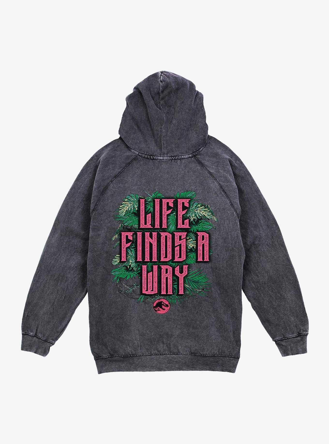 Jurassic Park Life Finds A Way Iconic Dinosaurs Mineral Wash Hoodie Hot Topic Exclusive, , hi-res