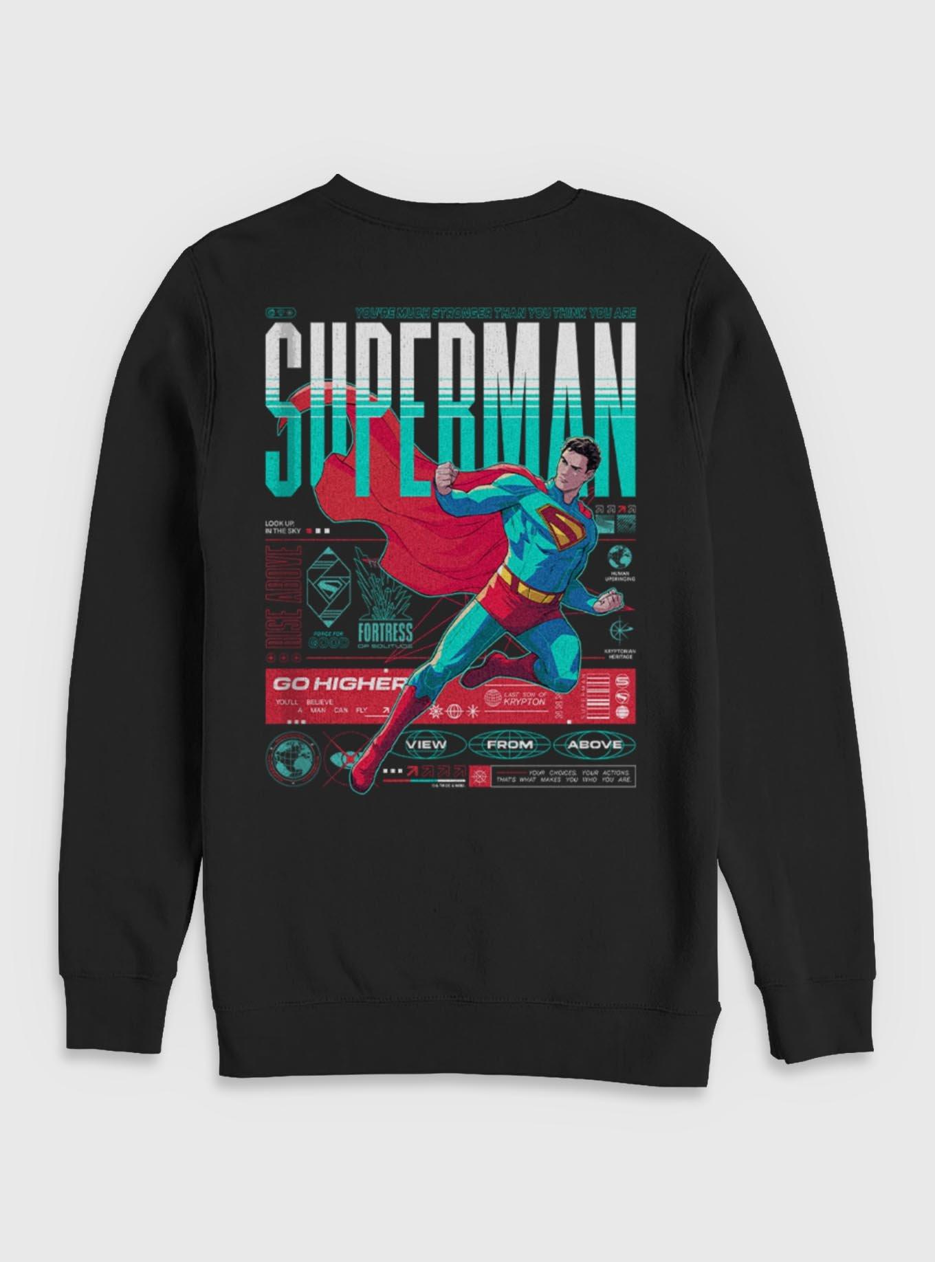 DC Comics Superman Go Higher Rise Above Sweatshirt Hot Topic Web Exclusive, BLACK, alternate