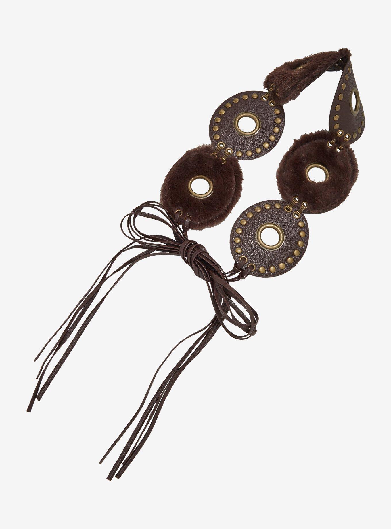 Brown Circle Stud Faux Fur Belt, MULTI, alternate