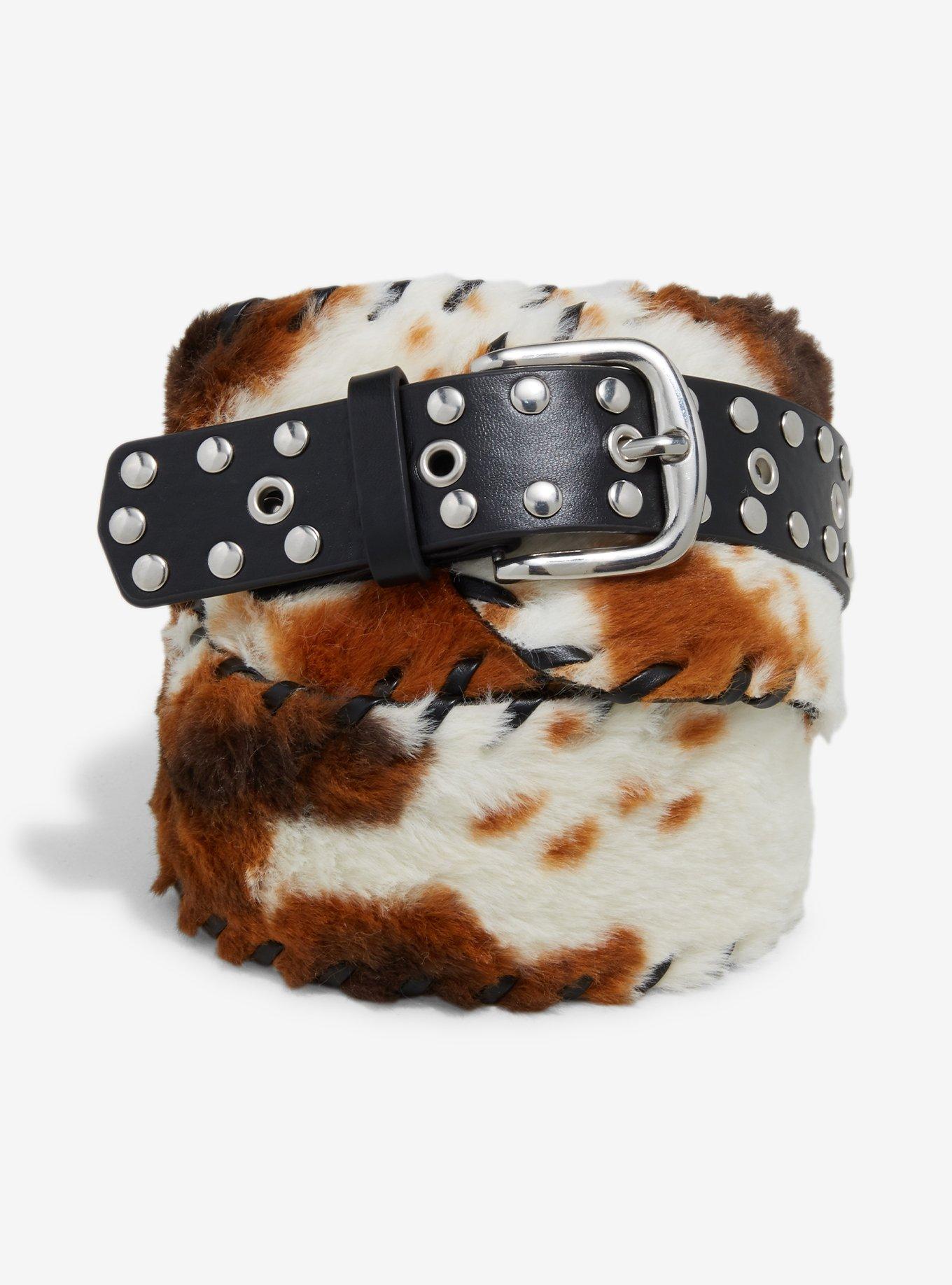 Brown & White Faux Fur Belt, , hi-res