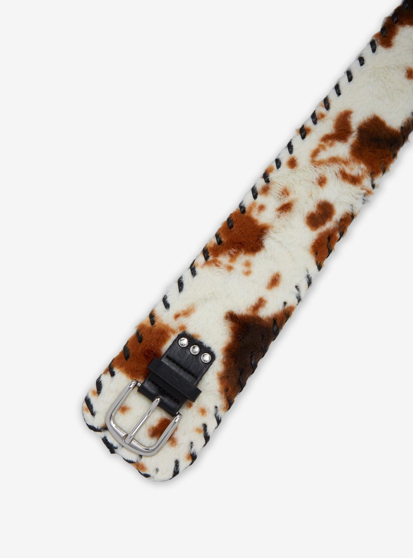 Brown & White Faux Fur Belt, MULTI, alternate