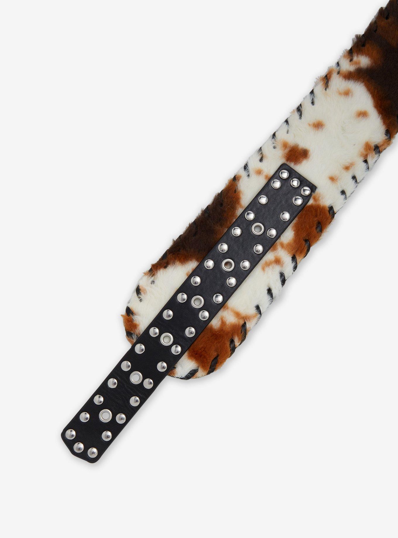 Brown & White Faux Fur Belt, MULTI, alternate
