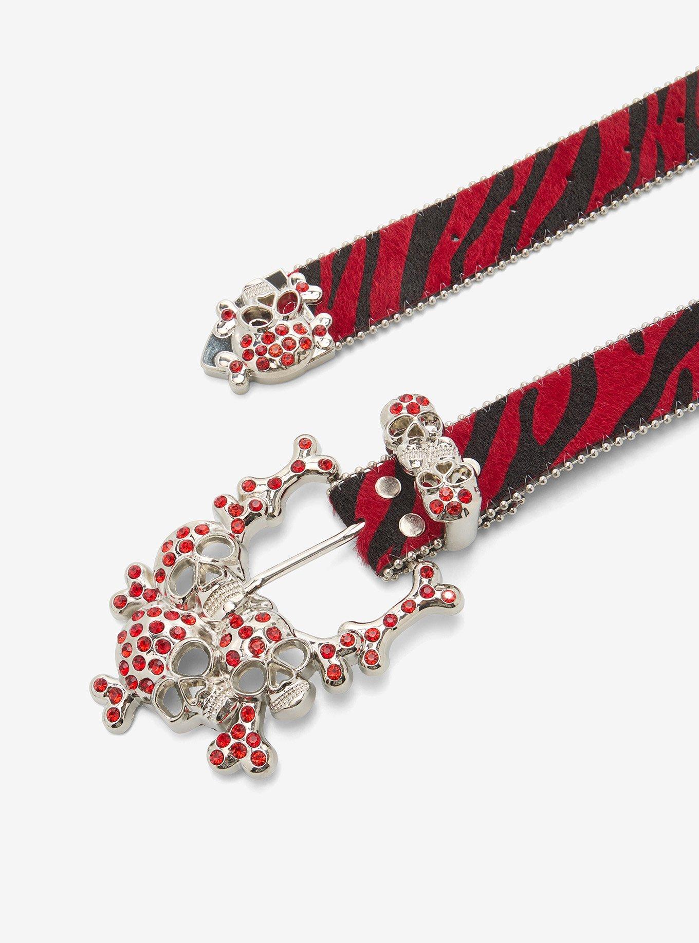 Black & Red Zebra Skull Belt, , hi-res