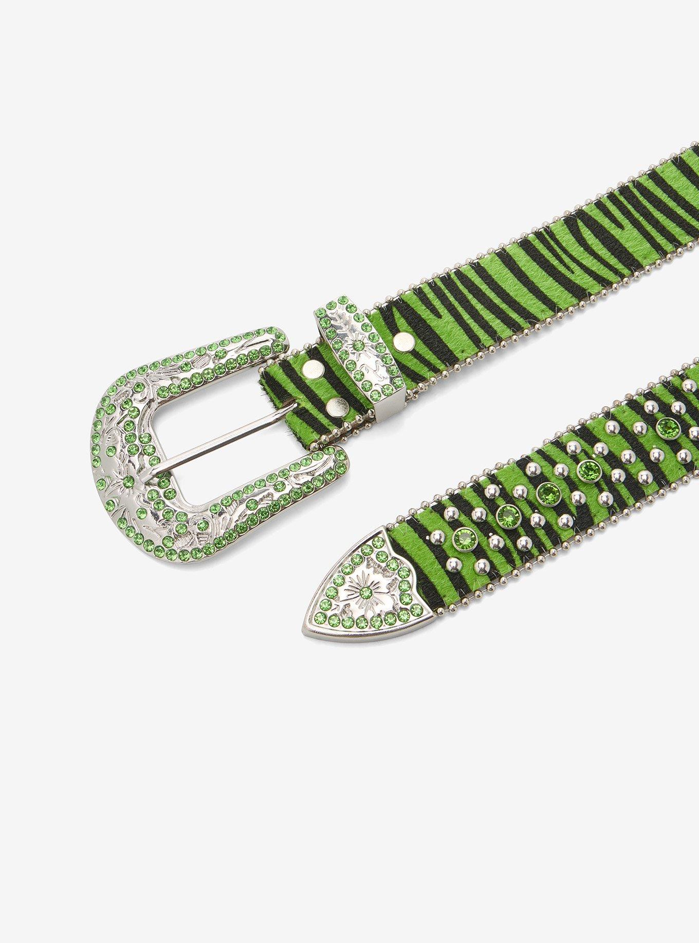 Black & Green Zebra Bling Belt, , hi-res