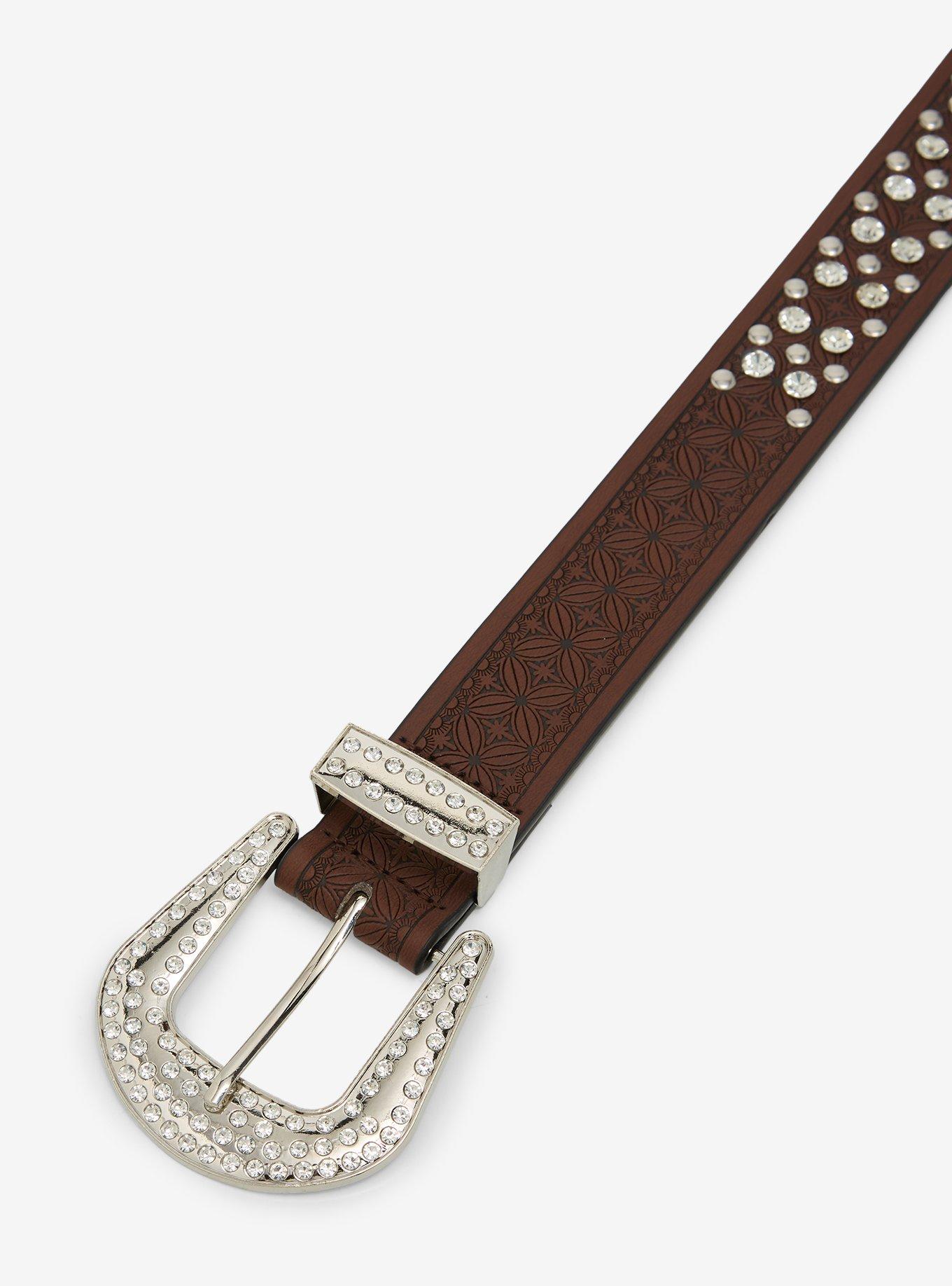 Brown Floral Bling Western Belt, , hi-res