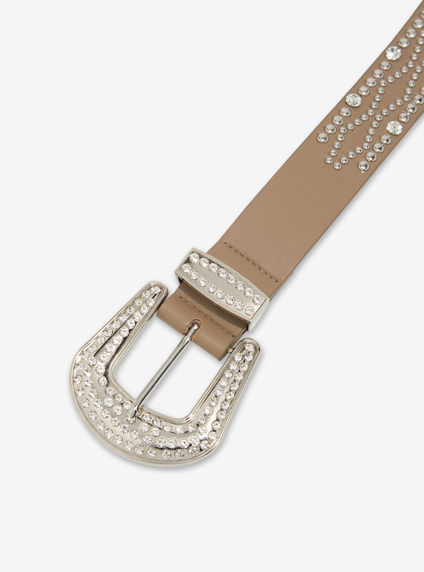 Tan Wave Stud Bling Western Belt, , hi-res