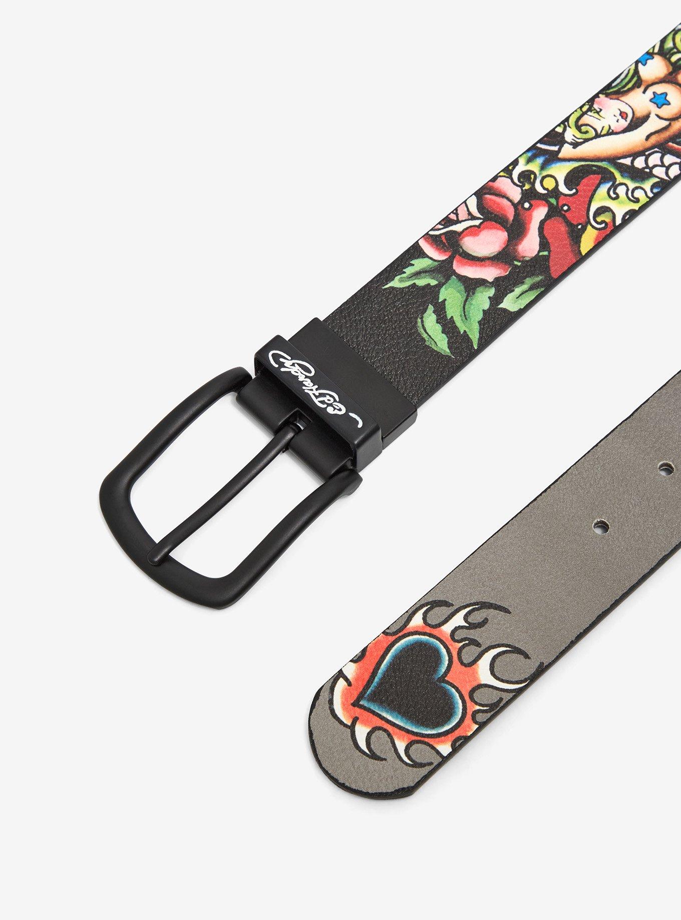 Ed Hardy Black & Grey Tattoo Art Reversible Belt, , hi-res