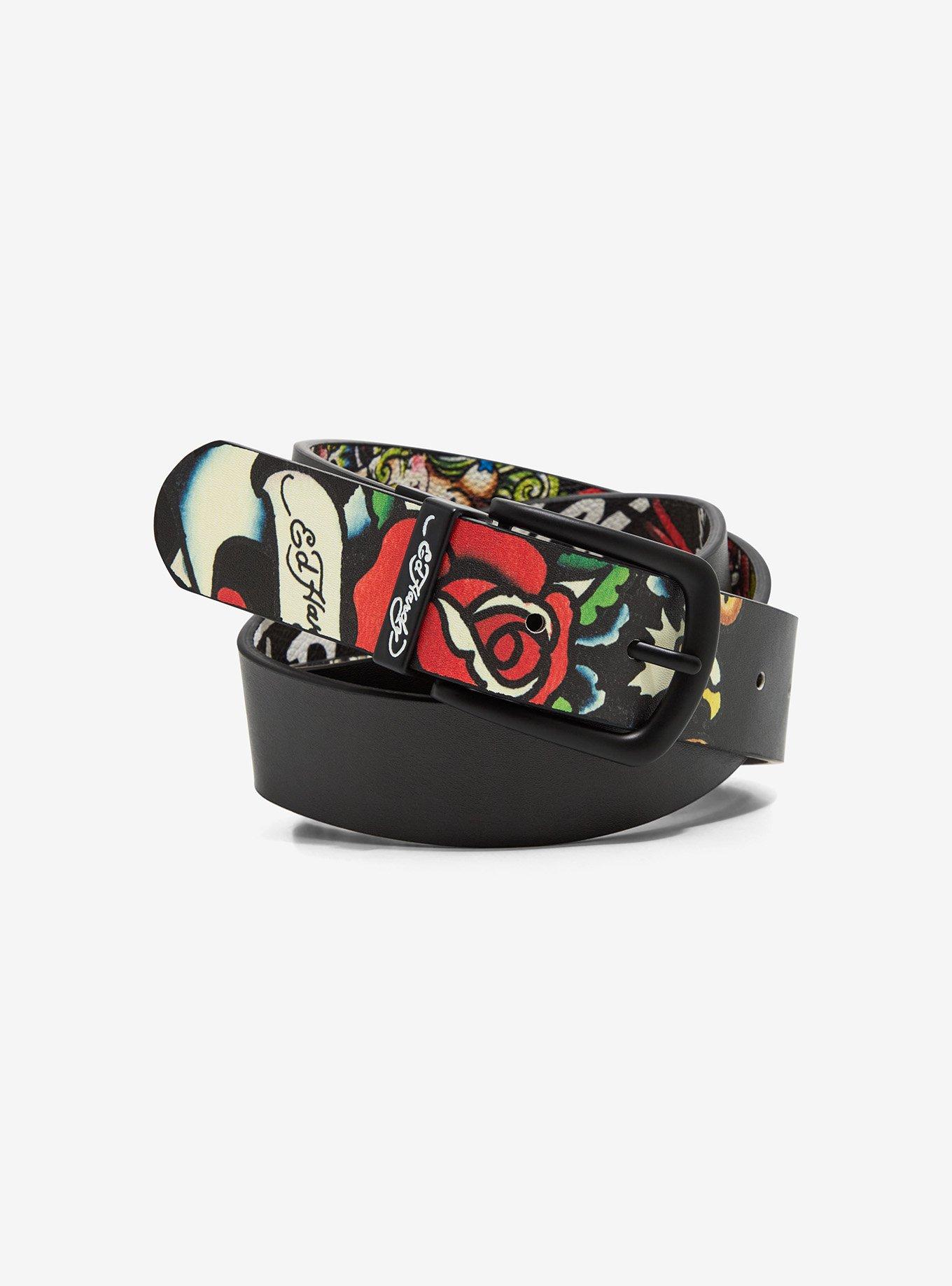 Ed Hardy Black & Grey Tattoo Art Reversible Belt, , alternate