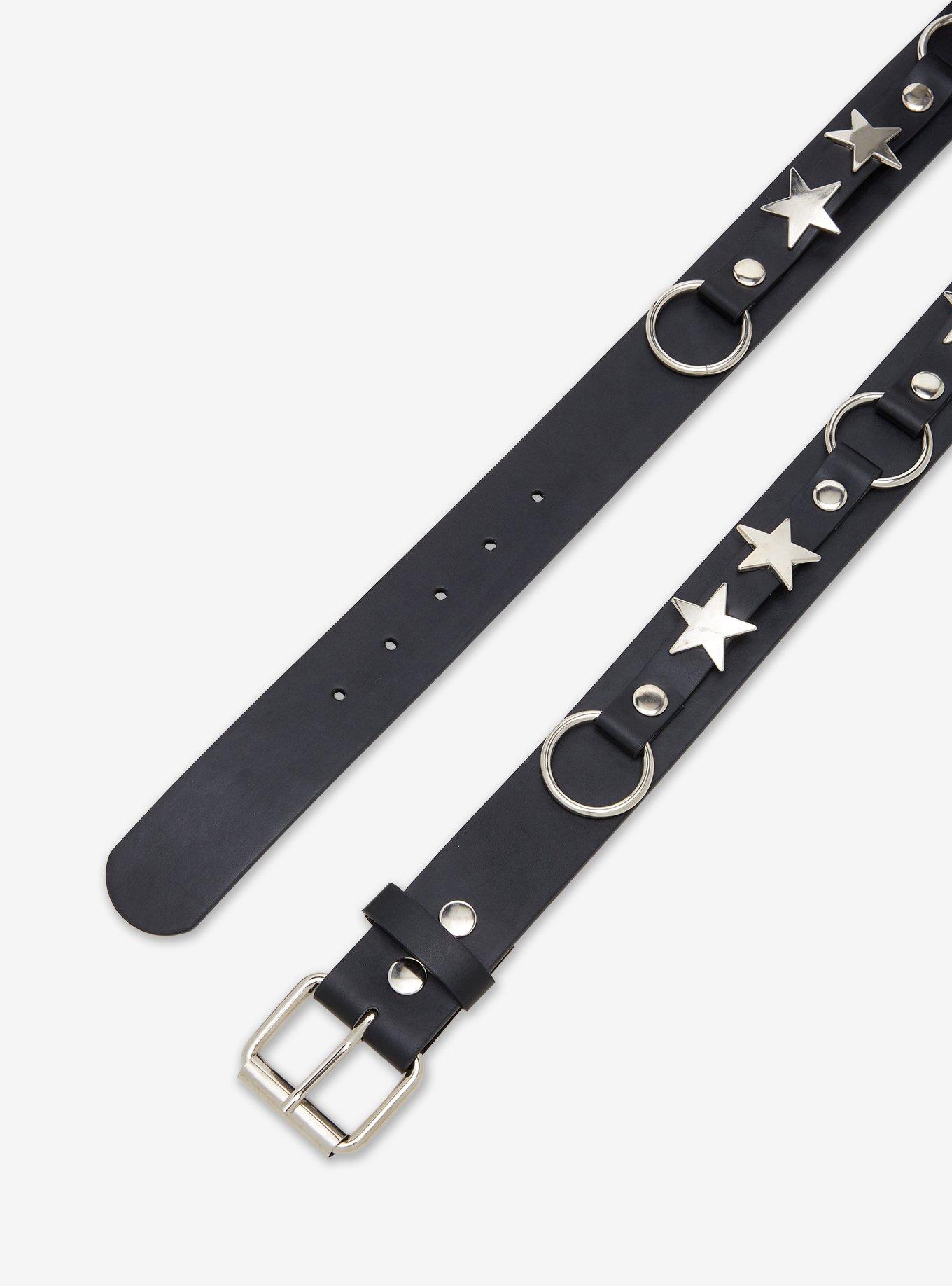 Black & Silver Star O-ring Belt, , hi-res