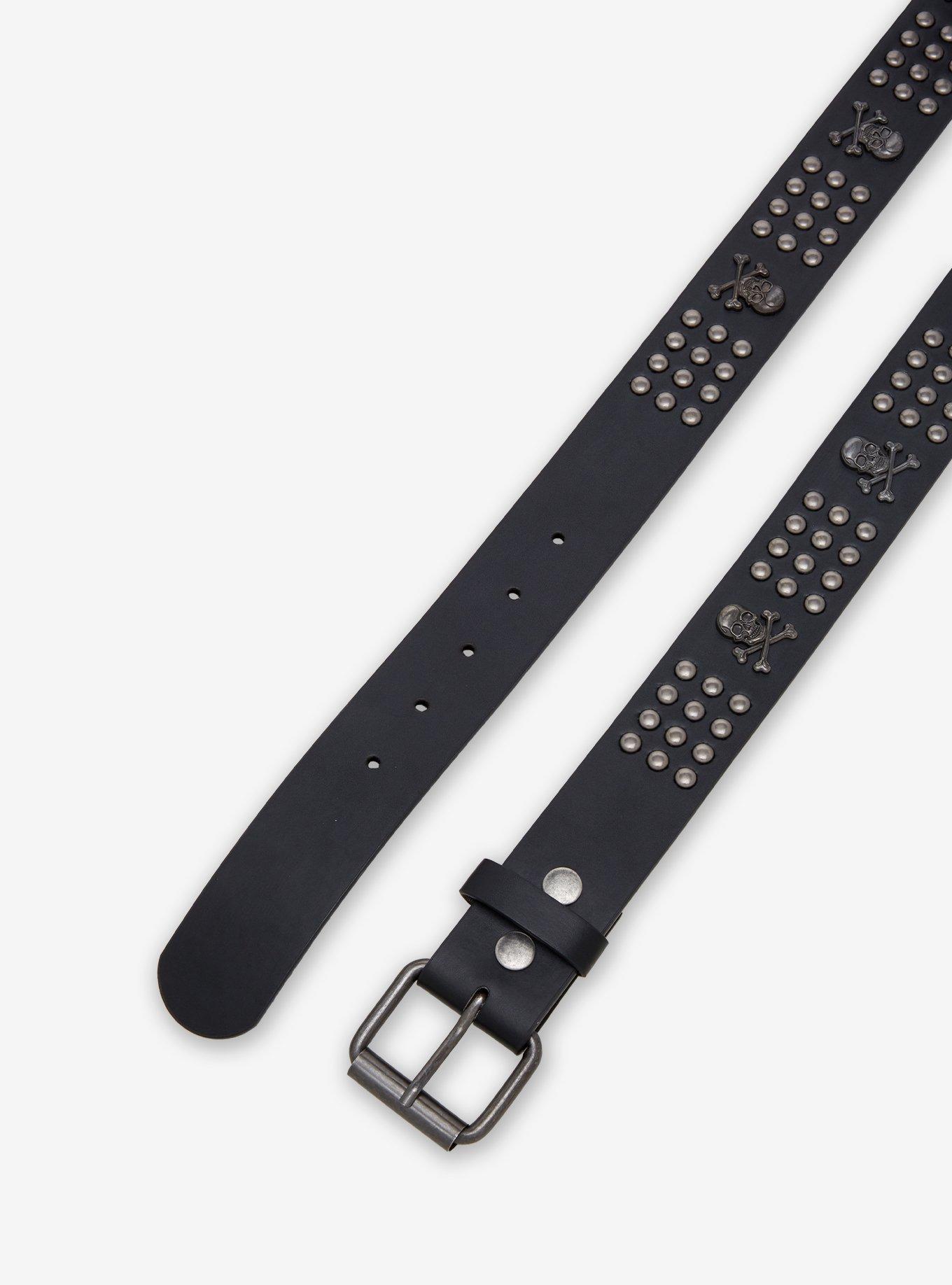 Black & Silver Skull & Crossbones Stud Belt, , hi-res