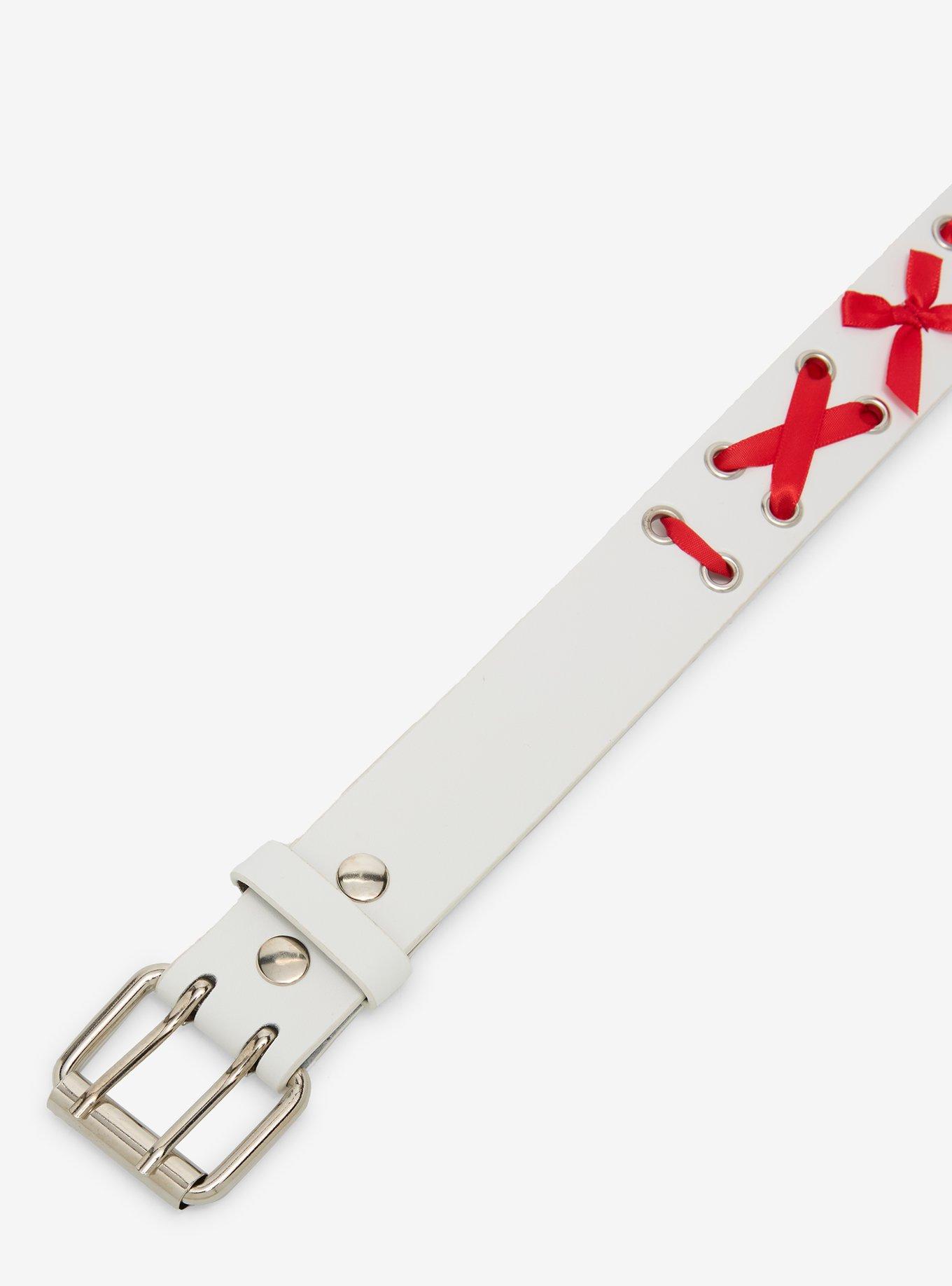 White & Red Bow Grommet Belt, , hi-res
