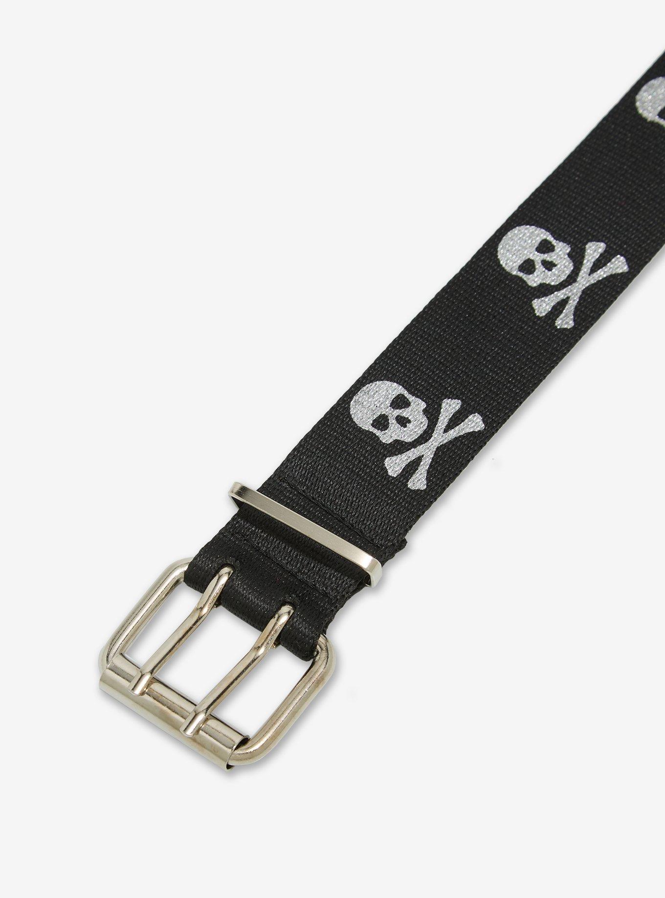 Black & Silver Skull & Crossbones Canvas Belt, , hi-res