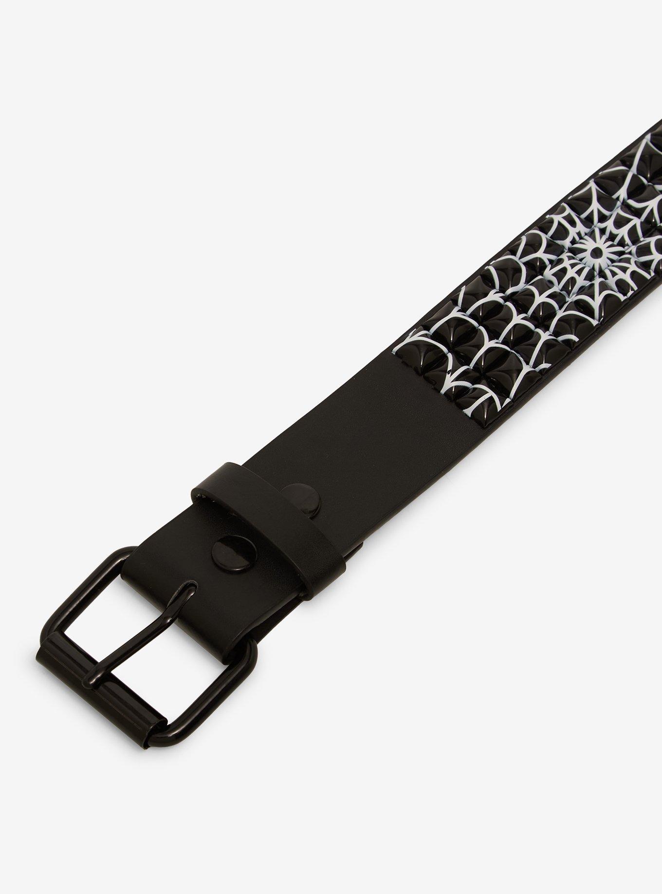 Black & White Spiderweb Three Row Pyramid Stud Belt, , hi-res