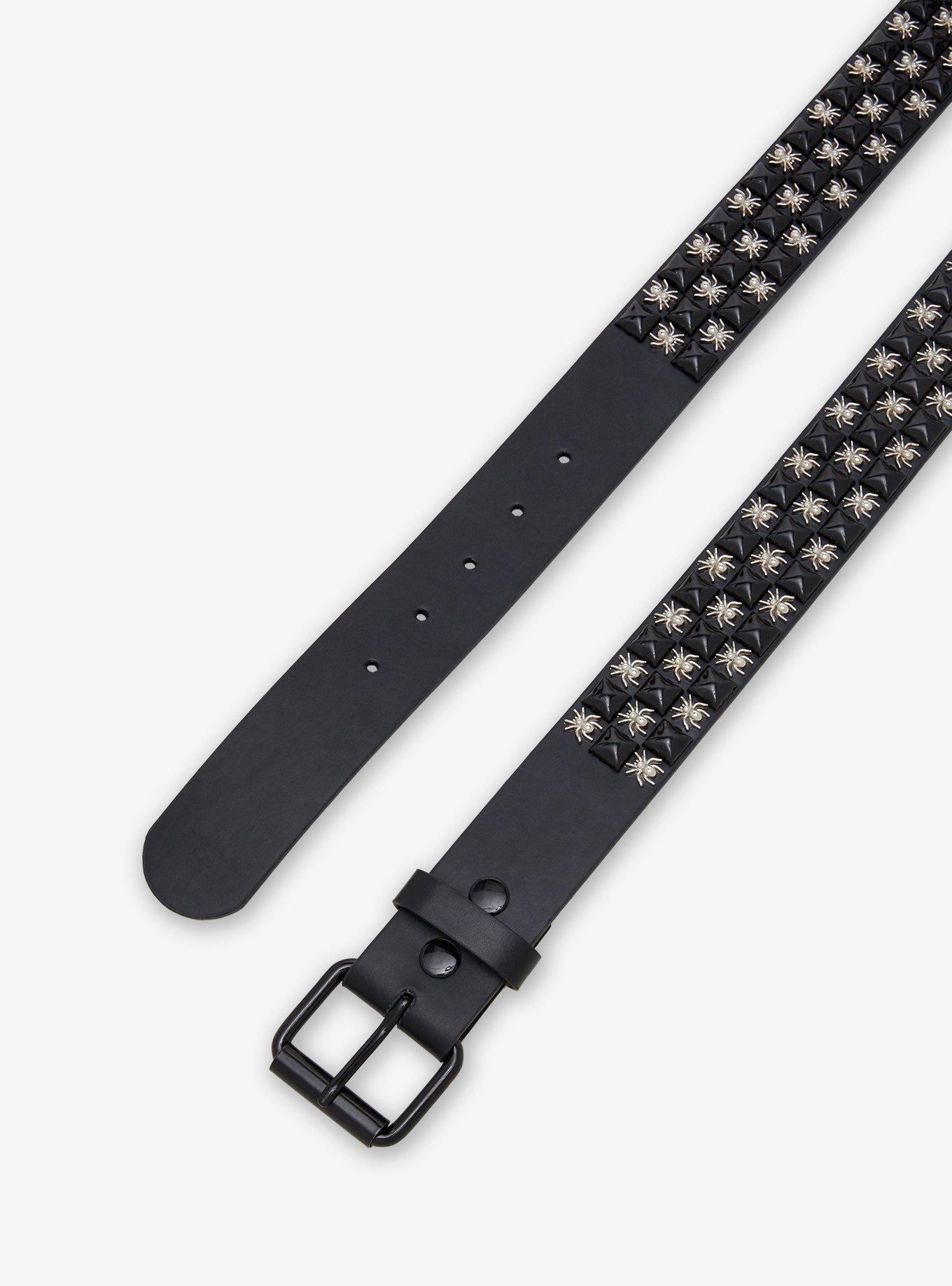 Black Spider Three Row Pyramid Stud Belt, , hi-res
