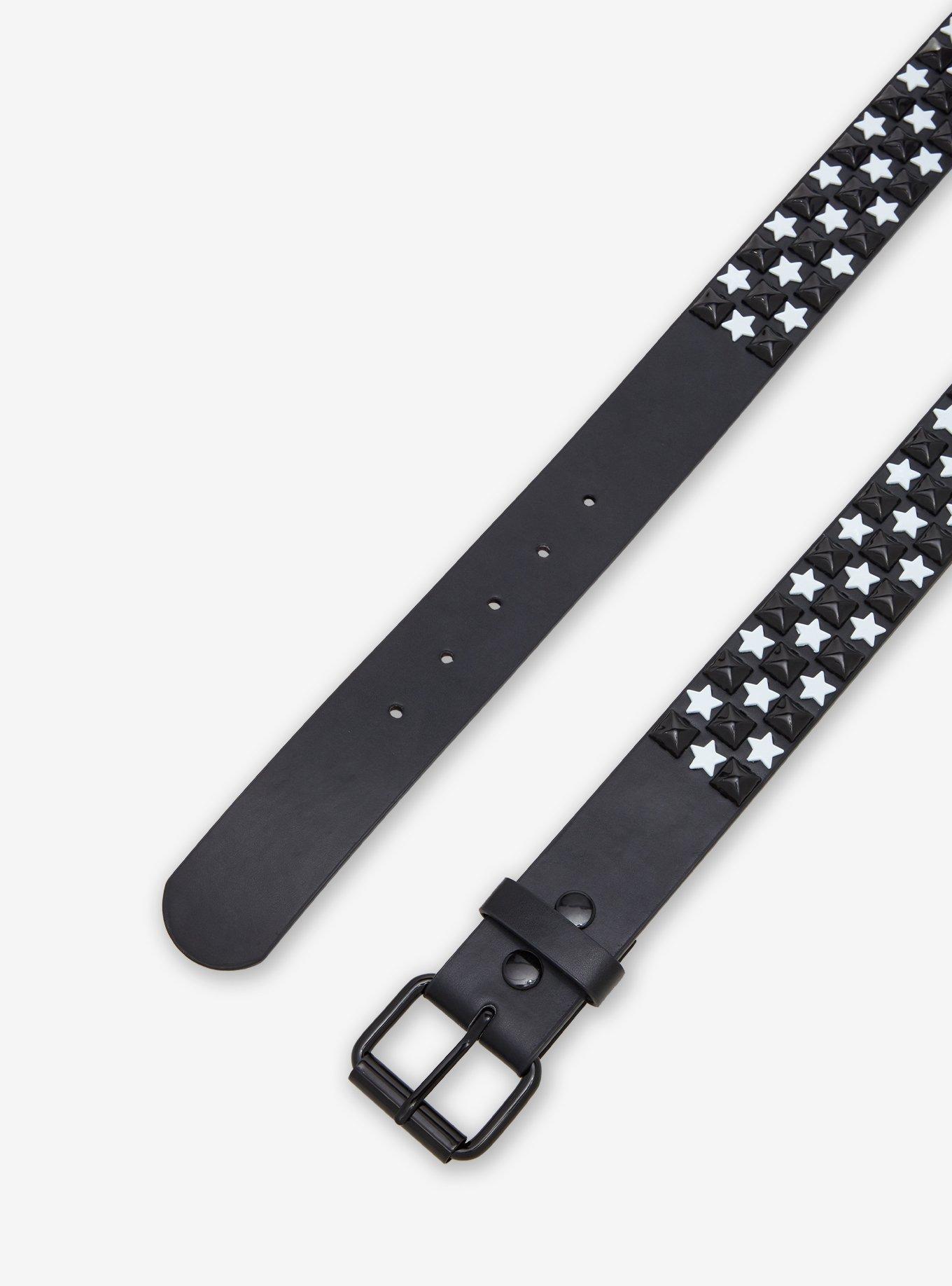 Black & White Star Three Row Pyramid Stud Belt, , hi-res