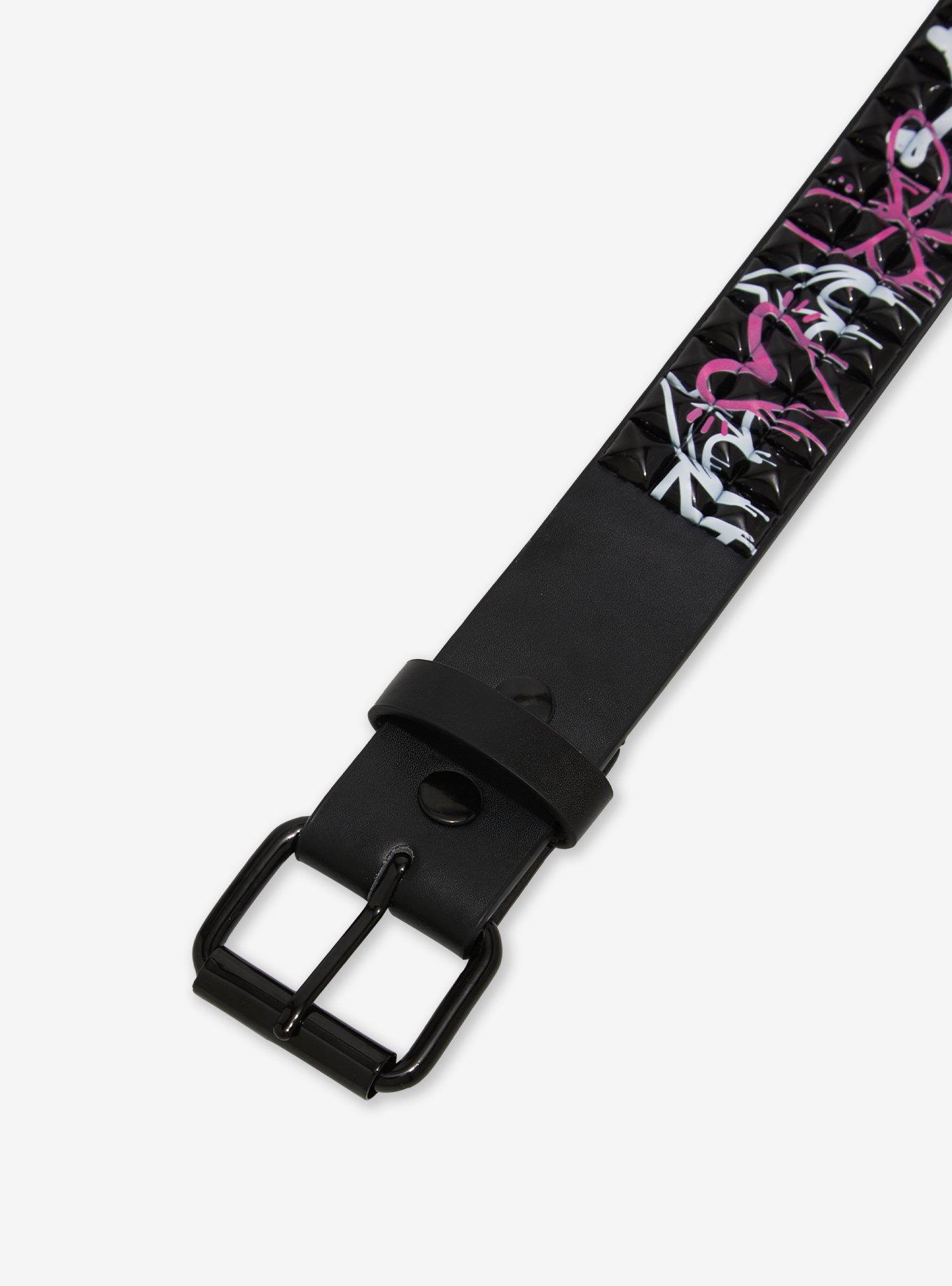 Pink & White Graffiti Three Row Pyramid Stud Belt, , hi-res