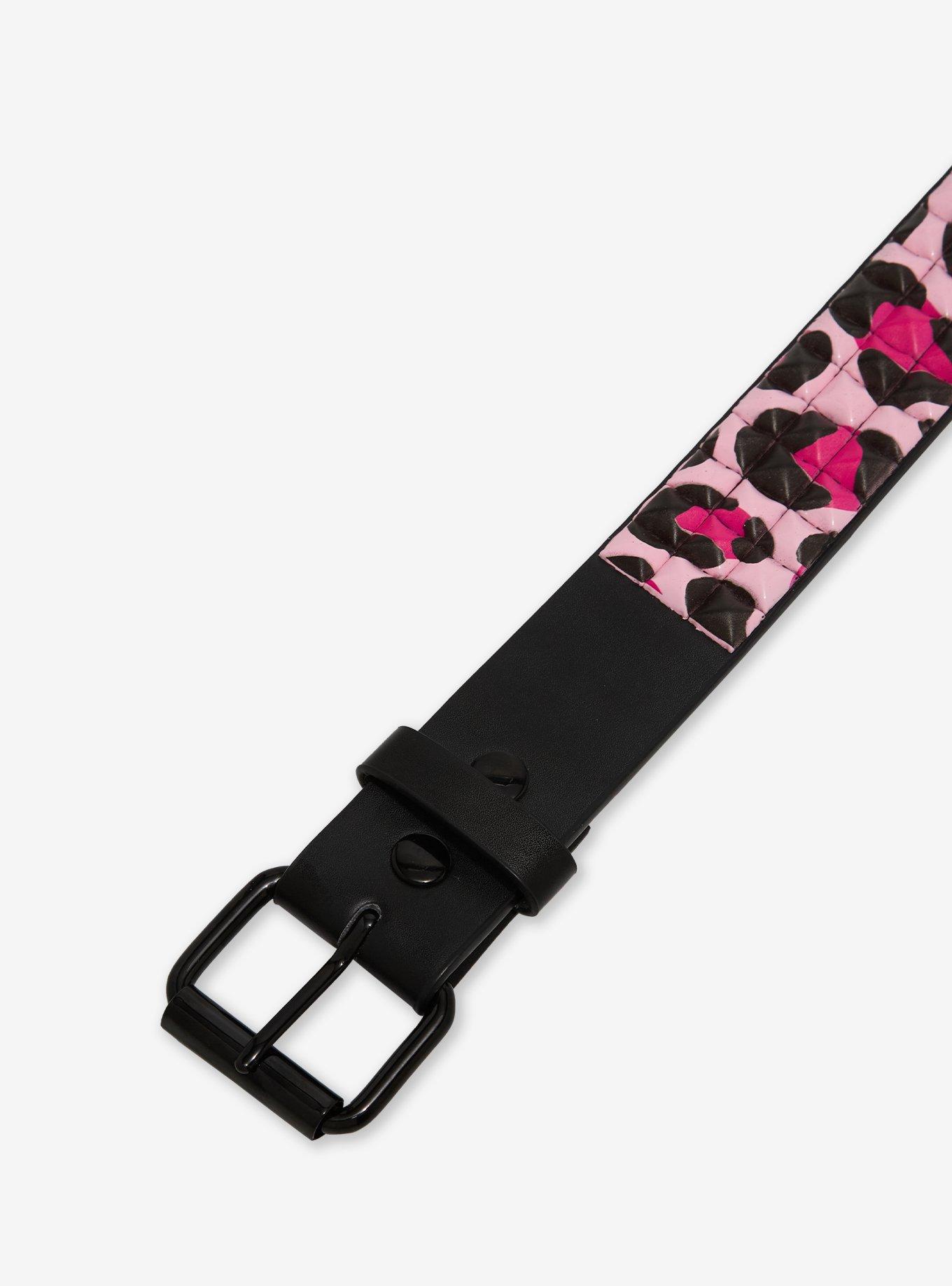 Pink Leopard Three Row Pyramid Stud Belt, , hi-res
