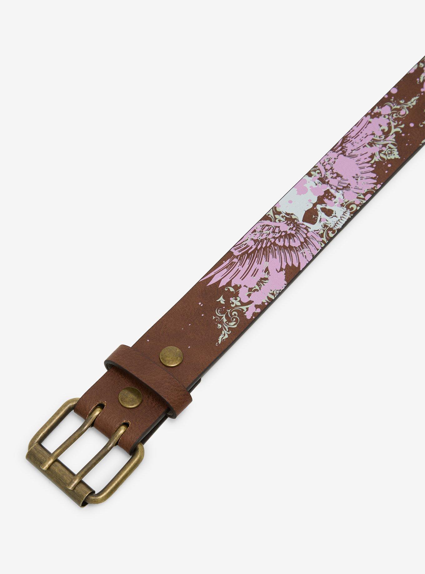 Brown & Pink Skull Wing Belt, , hi-res