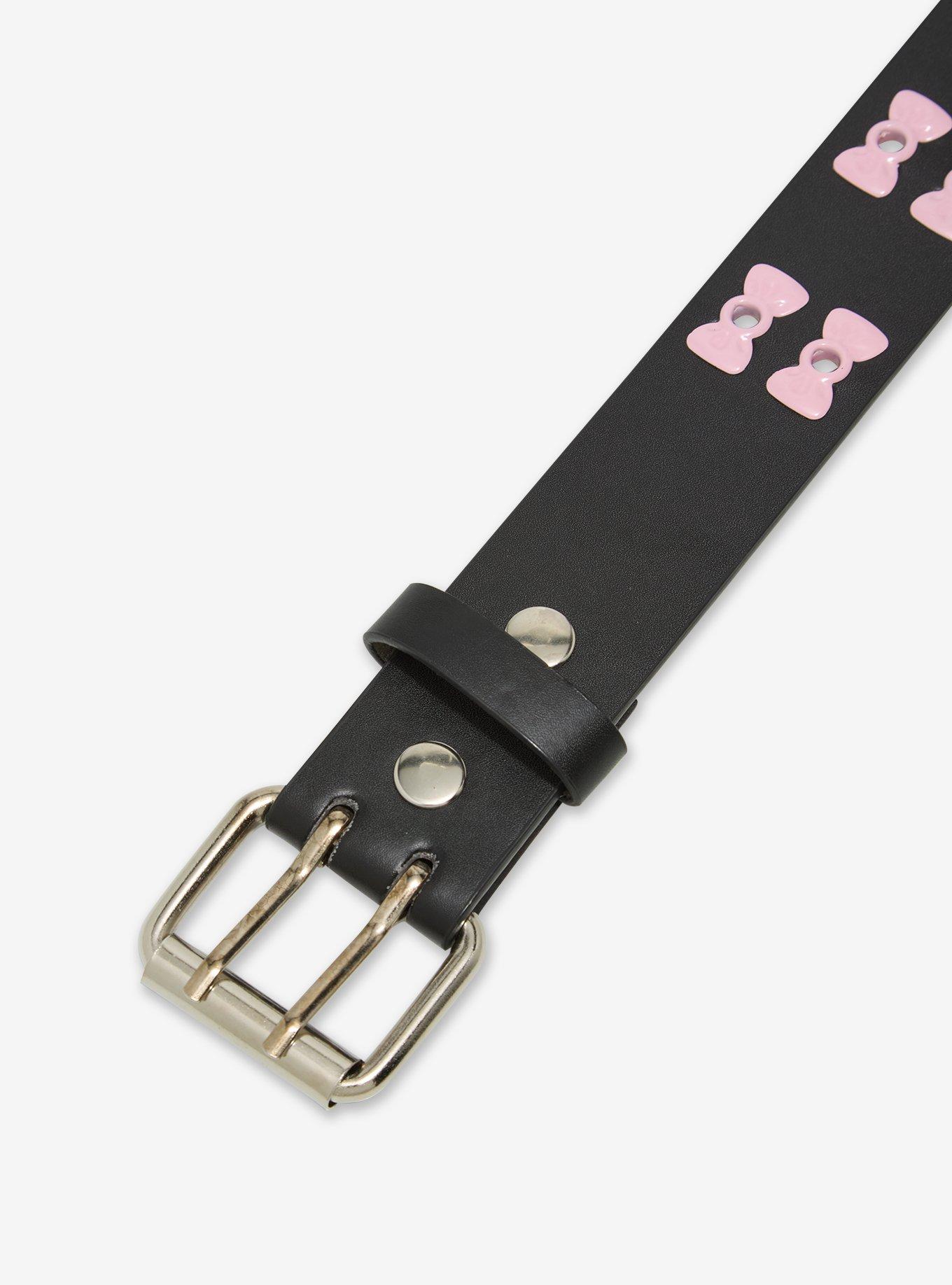 Black & Pink Bow Grommet Belt, , hi-res