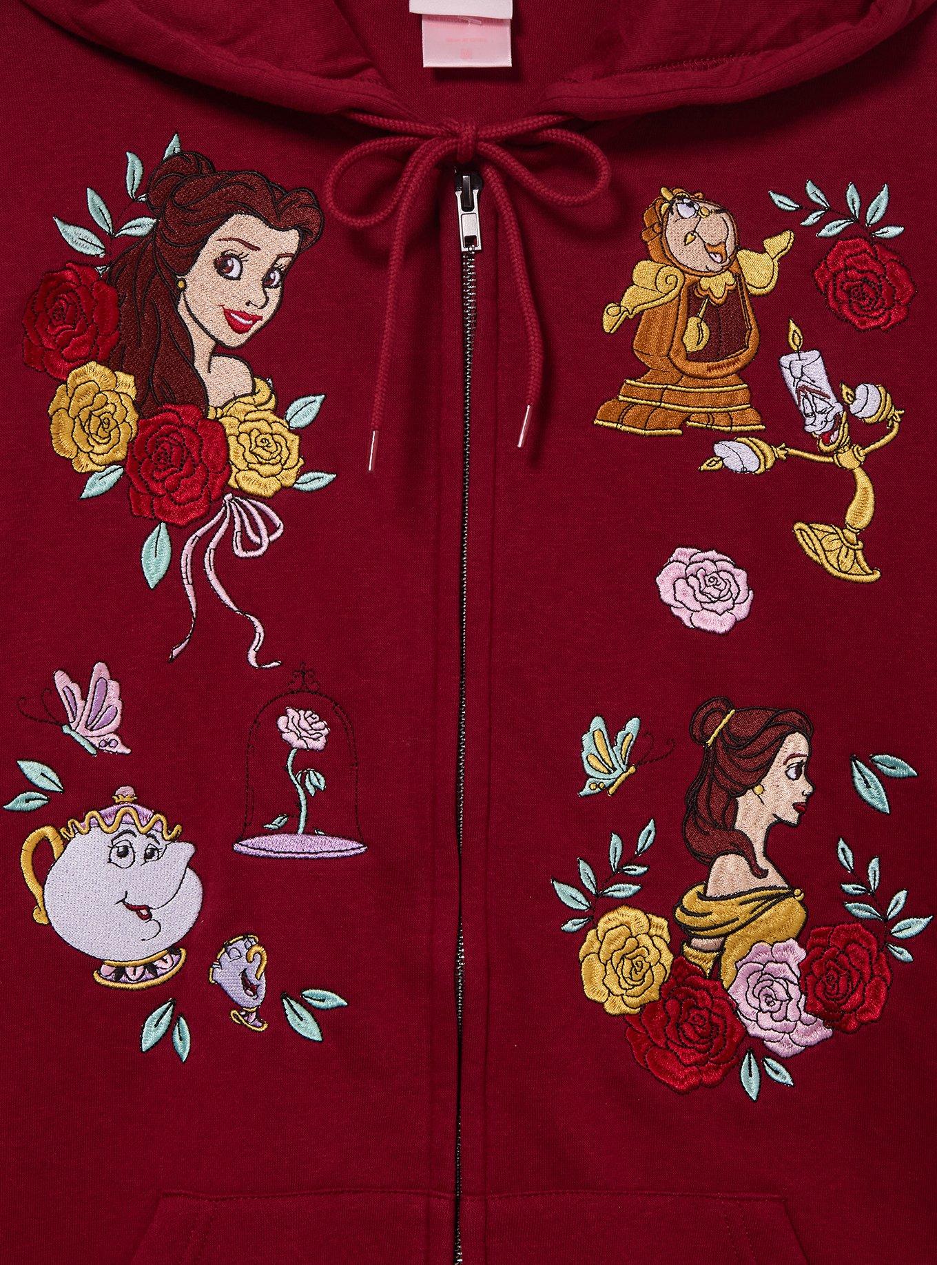 Disney Beauty and The Beast Embroidered Characters Zippered Hoodie - BoxLunch Exclusive