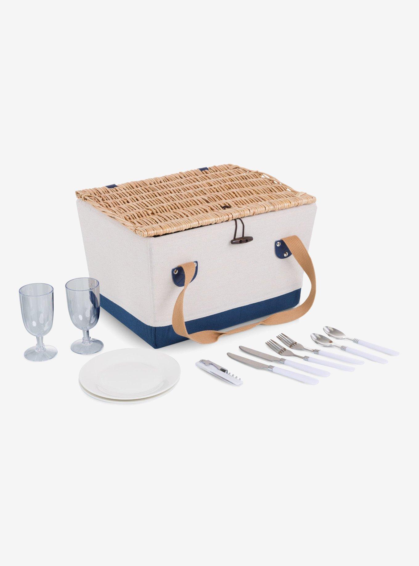 Boardwalk Beige Canvas and Navy Blue Picnic Basket For 2, , hi-res
