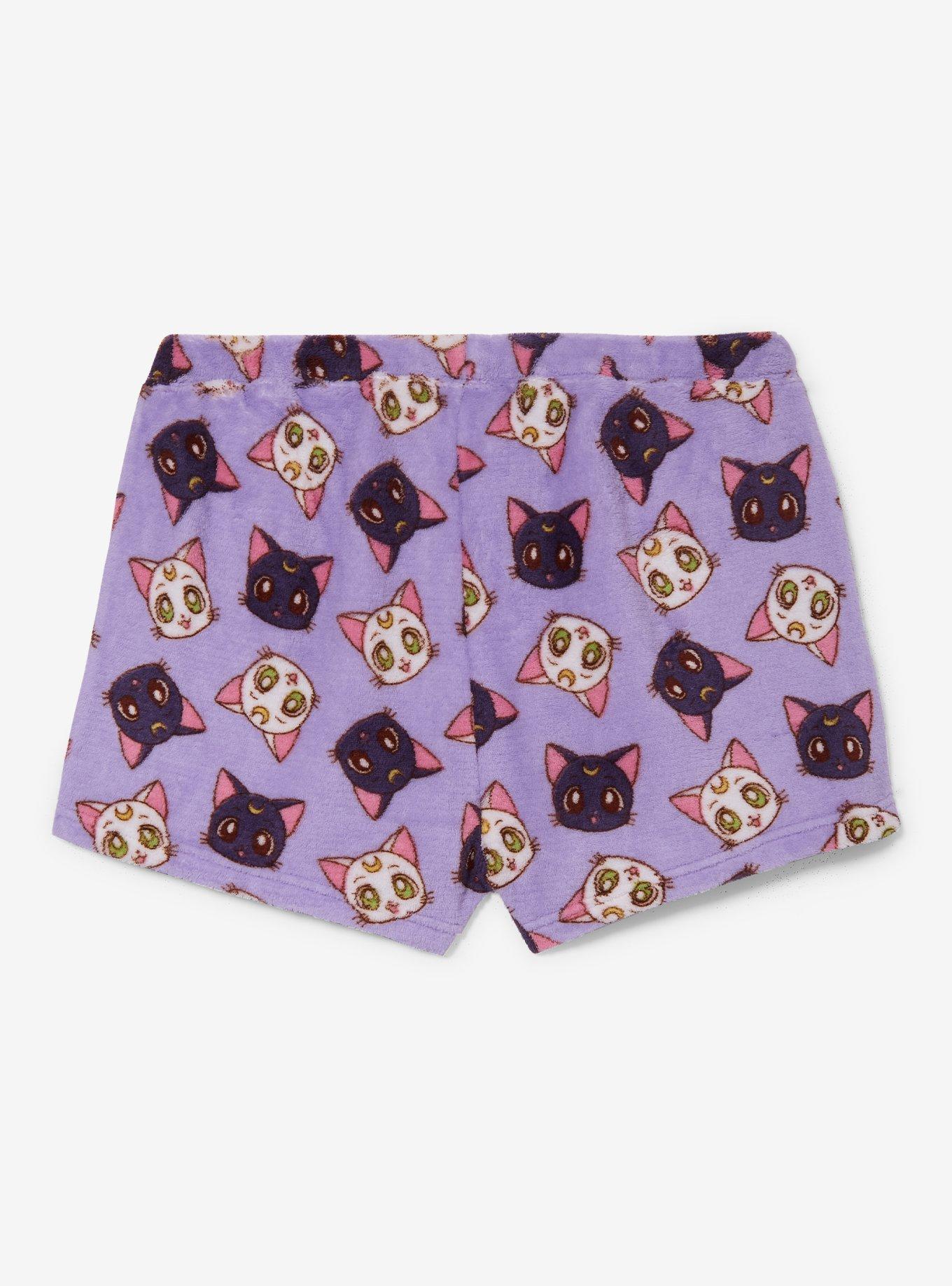 Sailor Moon Luna & Artemis Allover Print Plush Women's Plus Size Sleep Shorts - BoxLunch Exclusive, , hi-res