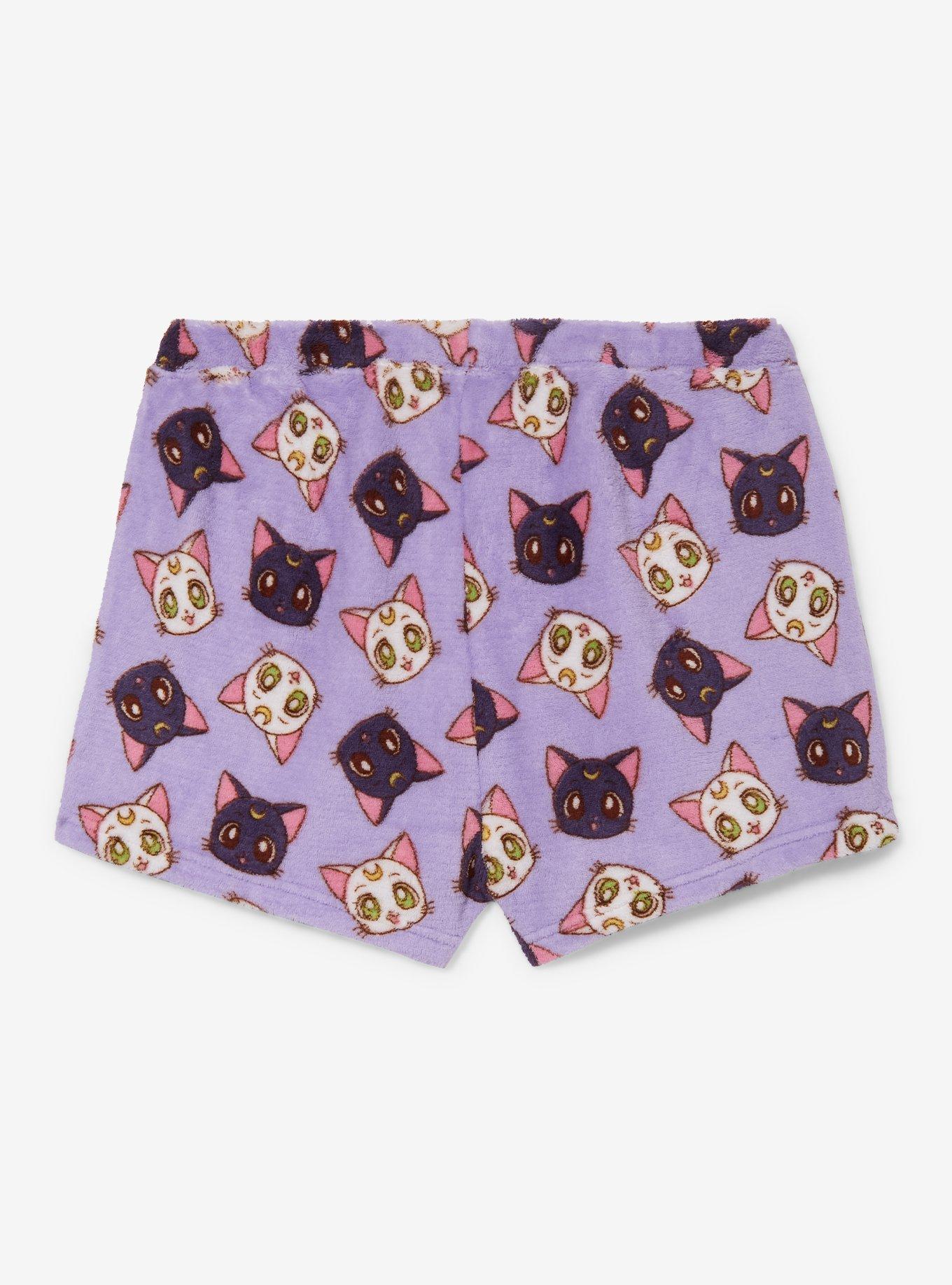 Sailor Moon Luna & Artemis Allover Print Women's Plush Sleep Shorts - BoxLunch Exclusive, , hi-res