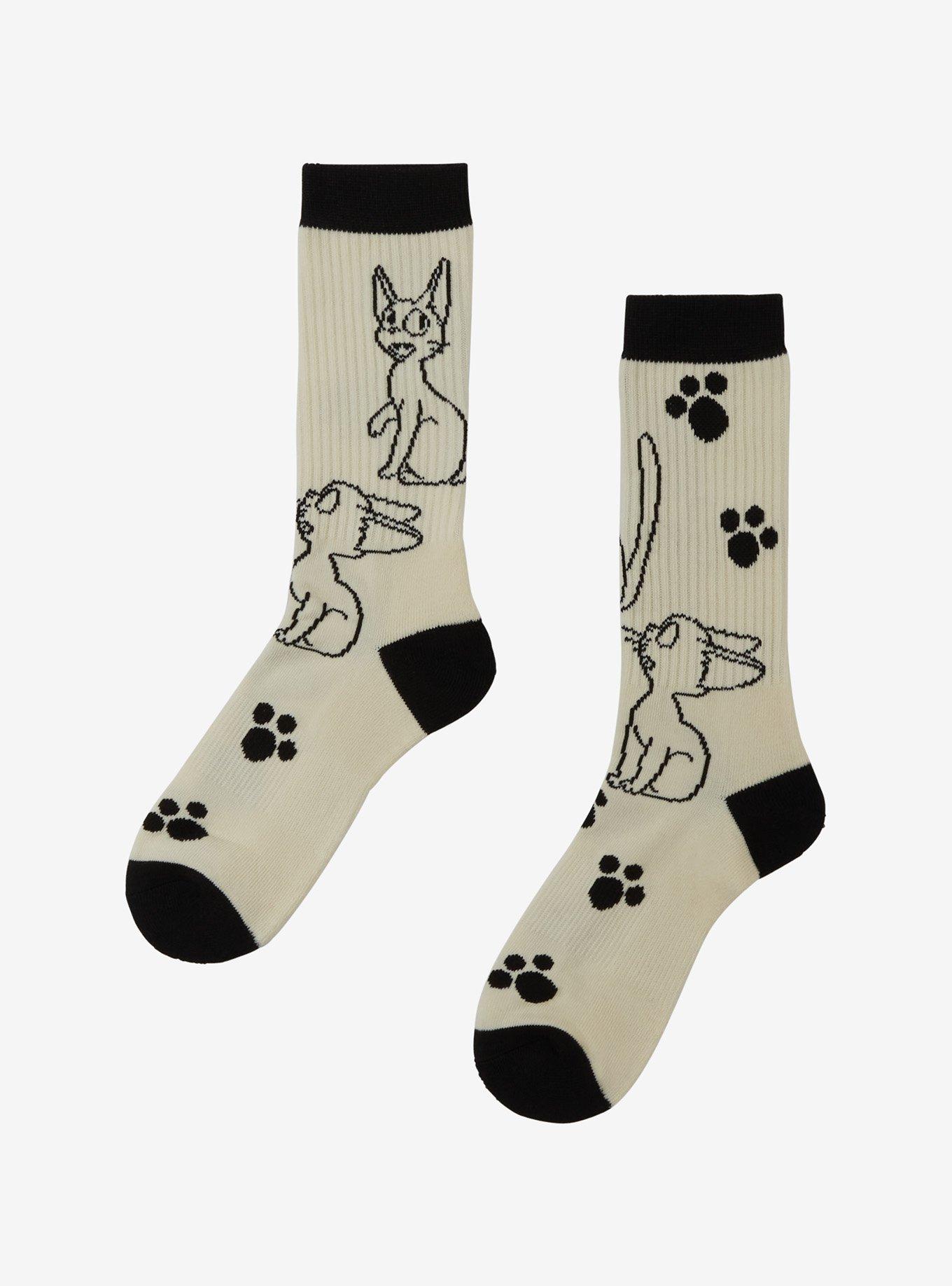 Studio Ghibli® Kiki's Delivery Service Jiji & Paw Prints Allover Print Crew Socks - BoxLunch Exclusive, , hi-res