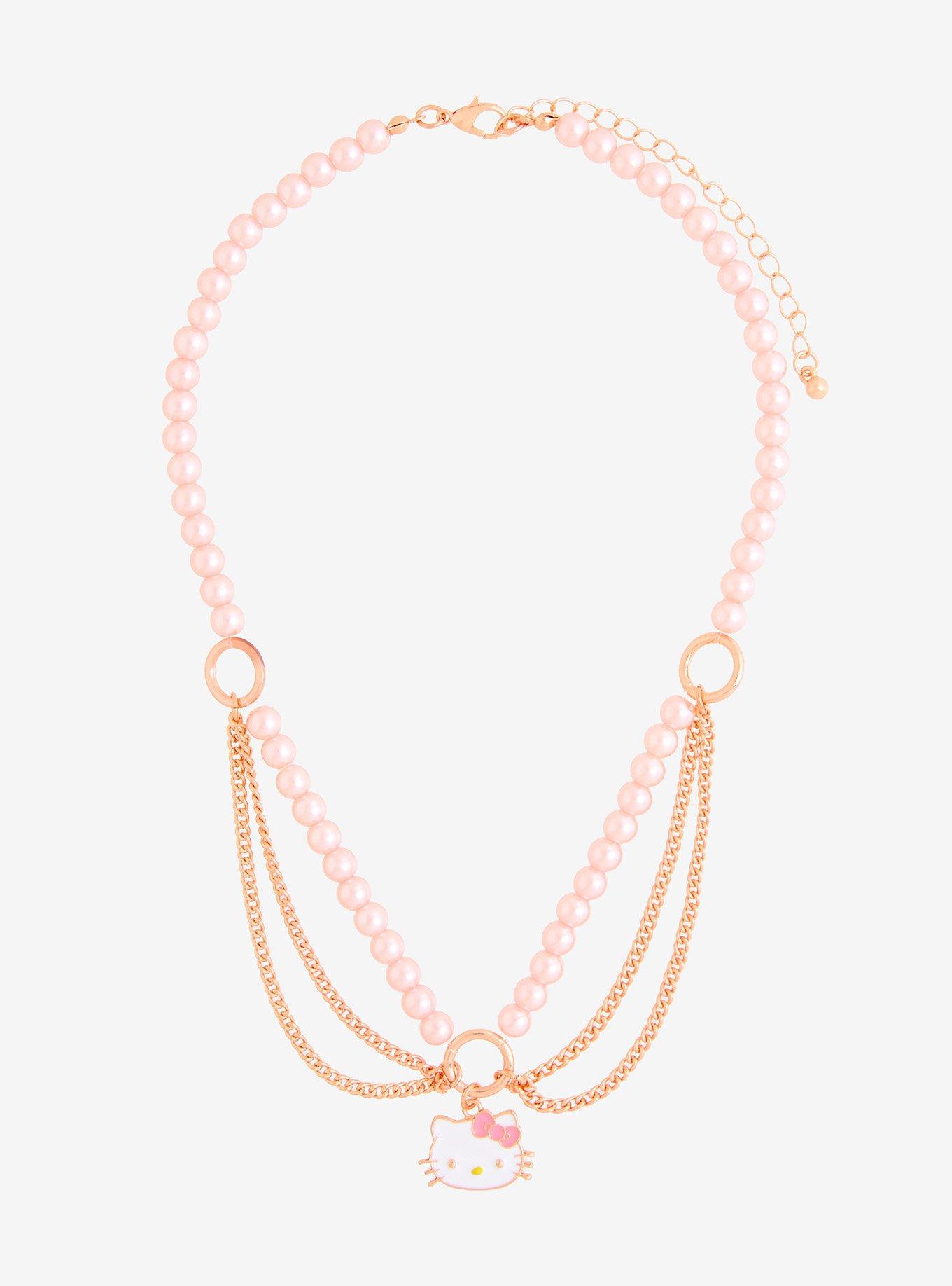 Hello Kitty Rose Gold & Pink Pearl Choker, , hi-res