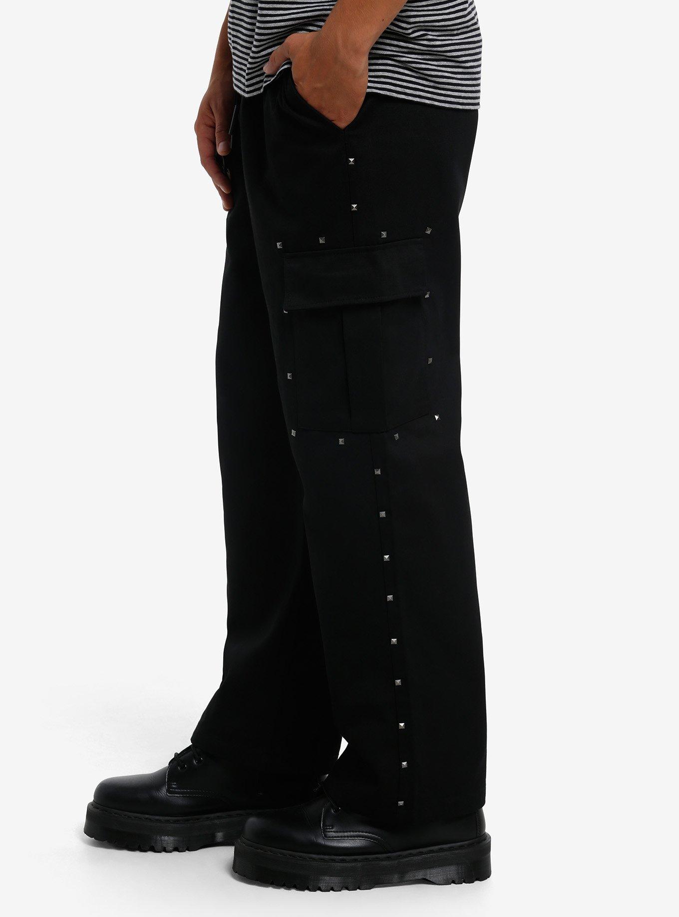 Black Studded Cargo Pants, BLACK, alternate