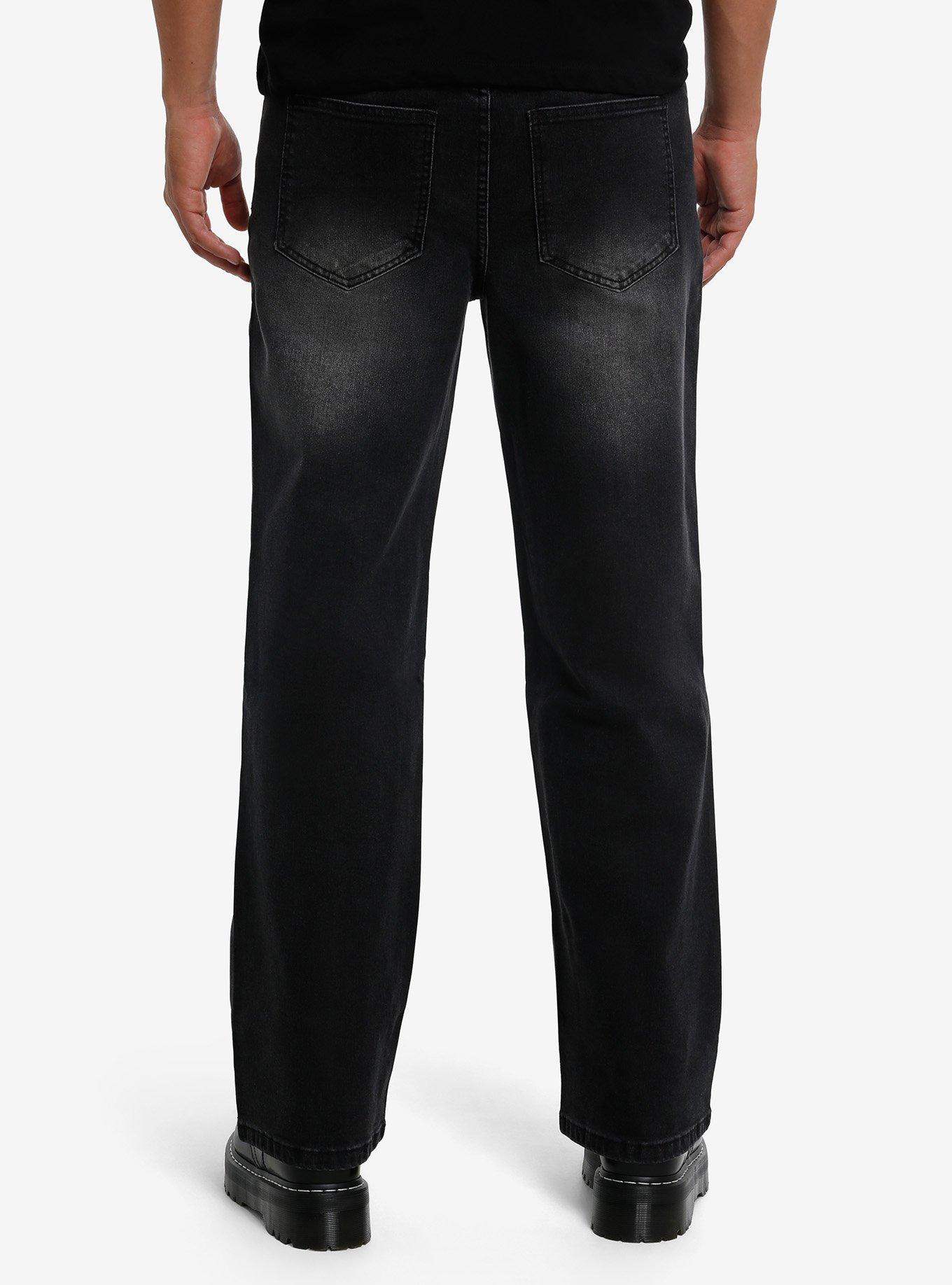 Black Skull Peekaboo Straight Leg Jeans, , hi-res