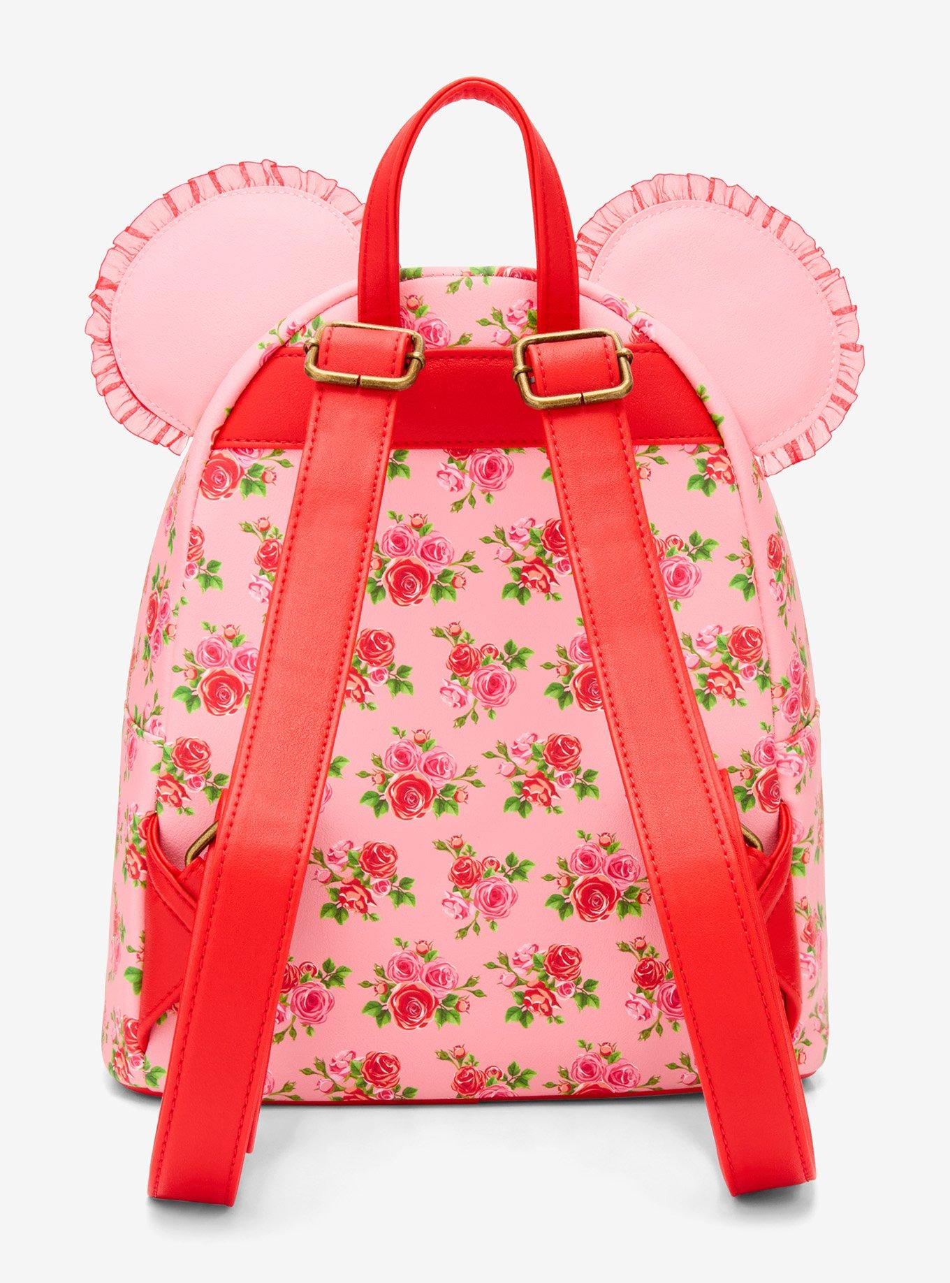 Loungefly Disney Minnie Mouse Pink & Red Roses Figural Mini Backpack, , alternate