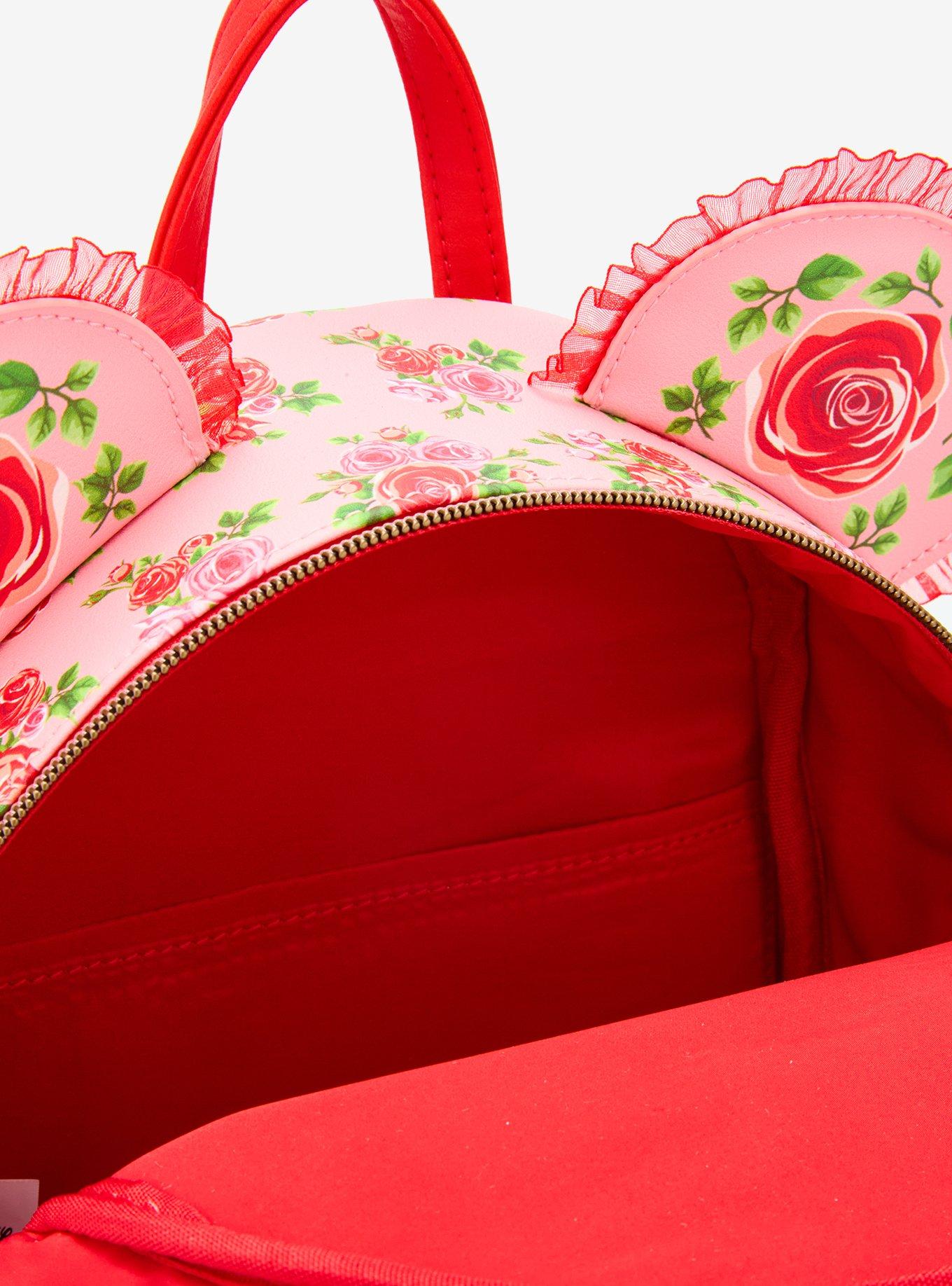 Loungefly Disney Minnie Mouse Pink & Red Roses Figural Mini Backpack, , alternate