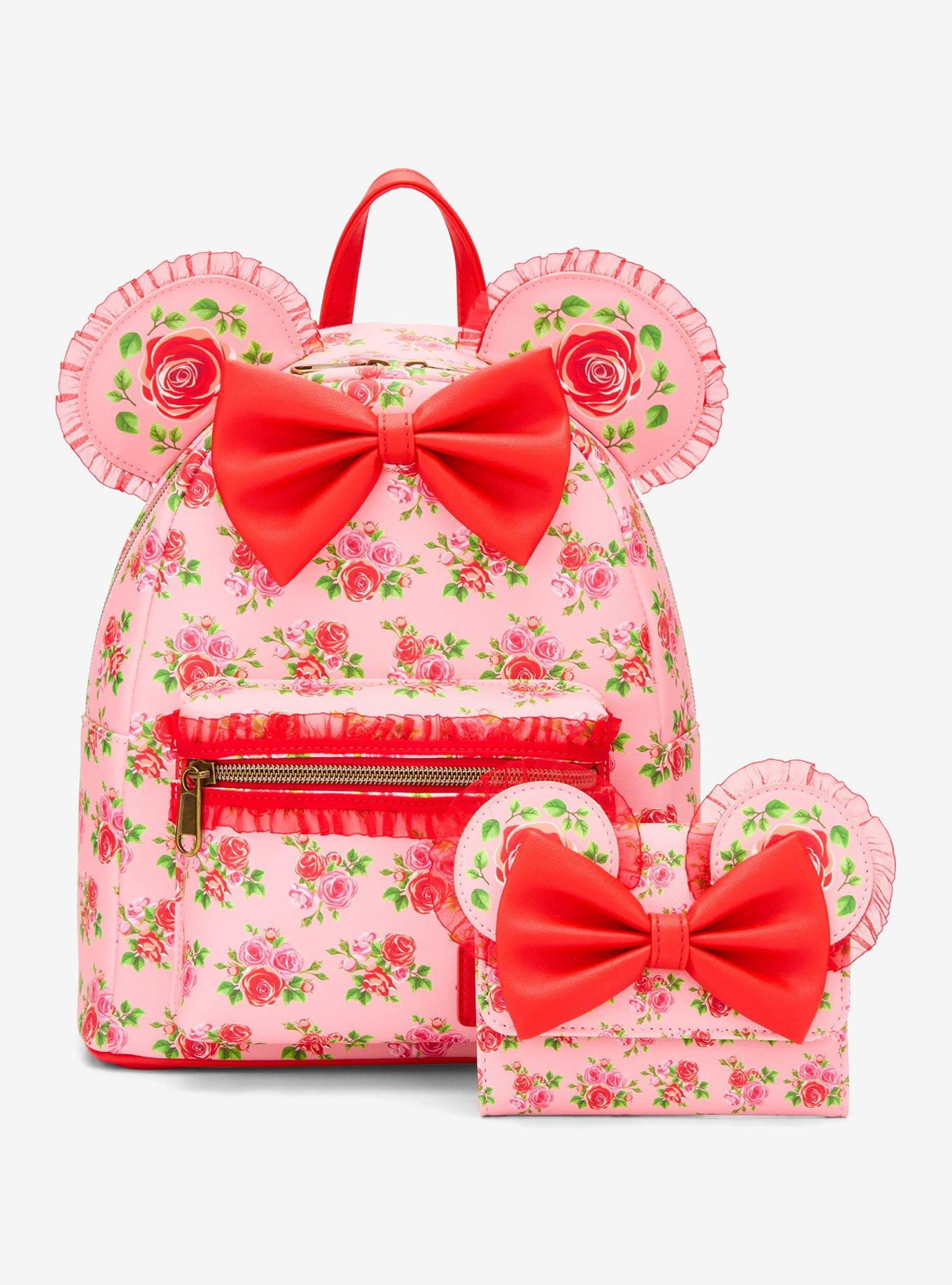 Loungefly Disney Minnie Mouse Pink & Red Roses Figural Mini Backpack, , alternate