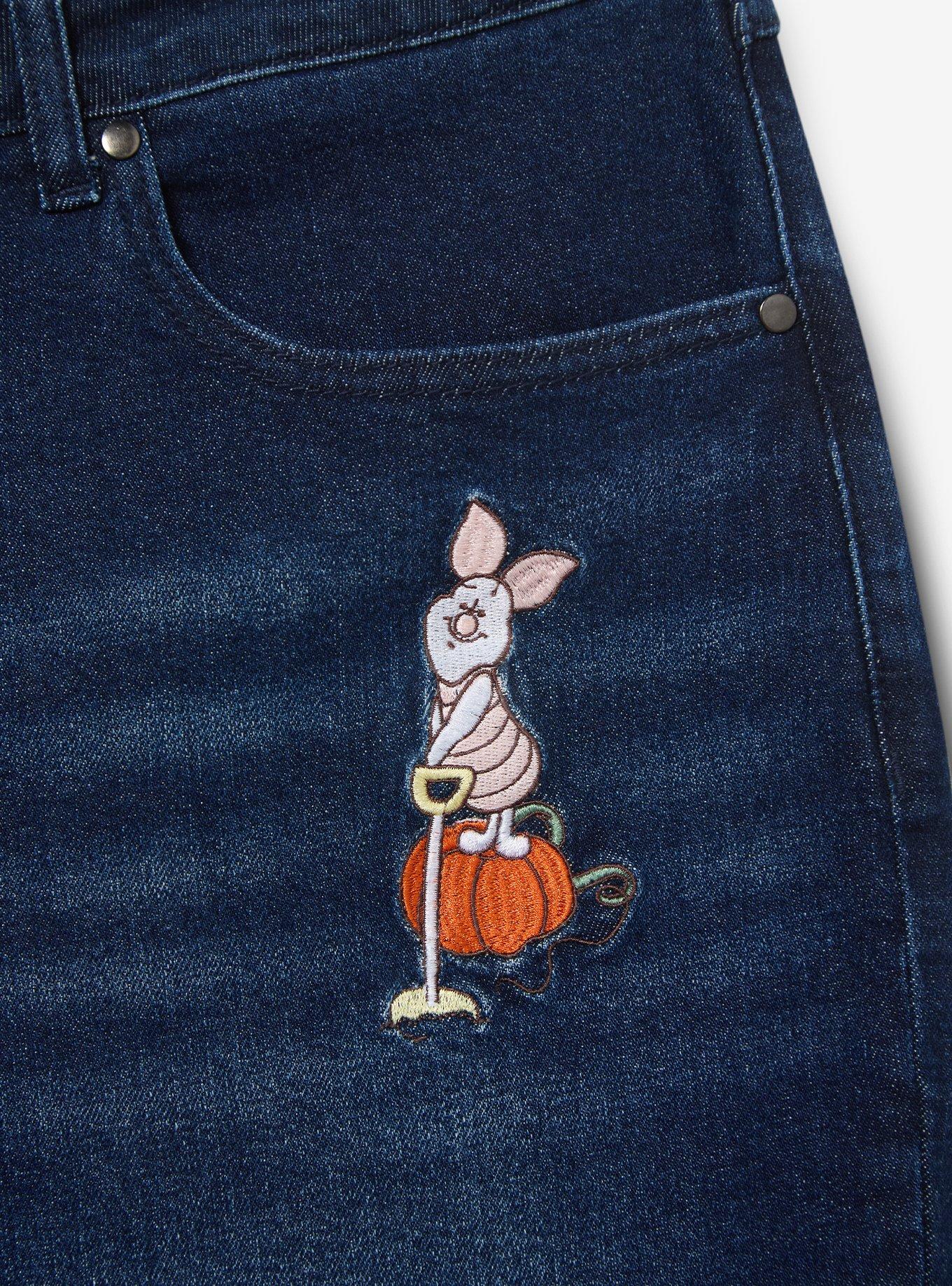 Disney Winnie the Pooh Harvest Embroidered Women's Plus Size High-Waisted Mom Jeans - BoxLunch Exclusive, DENIM, alternate - view 3