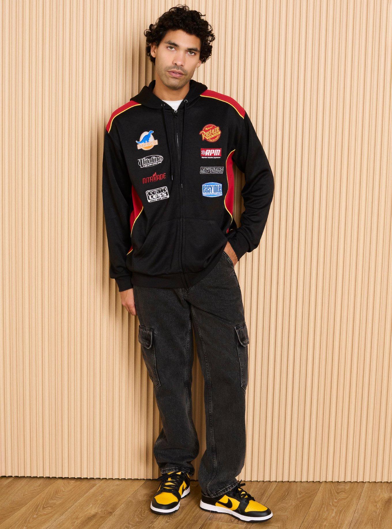 Disney Pixar Cars Lightning McQueen Racing Badges Zippered Hoodie - BoxLunch Exclusive, BLACK, alternate