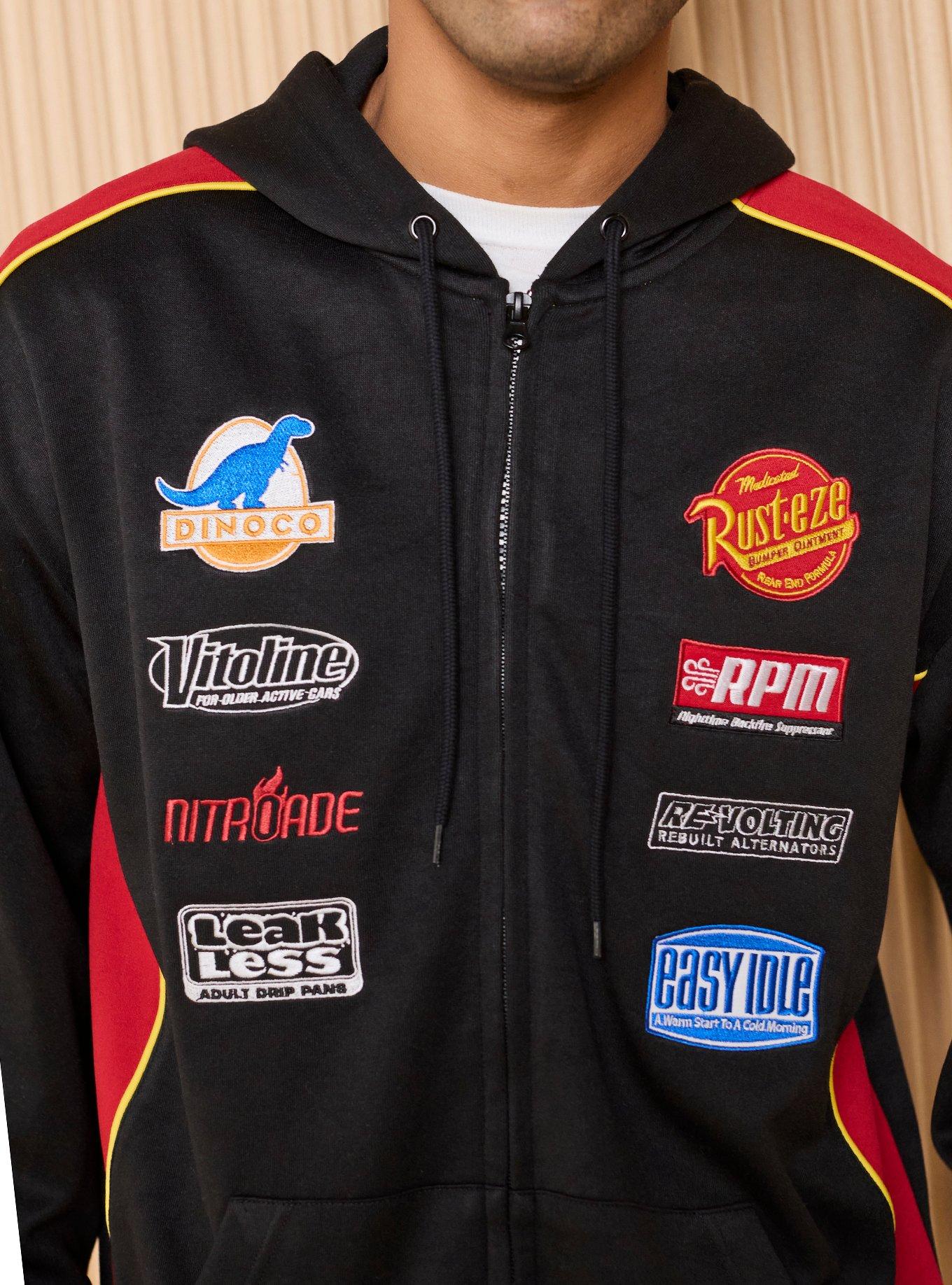 Disney Pixar Cars Lightning McQueen Racing Badges Zippered Hoodie - BoxLunch Exclusive, BLACK, alternate