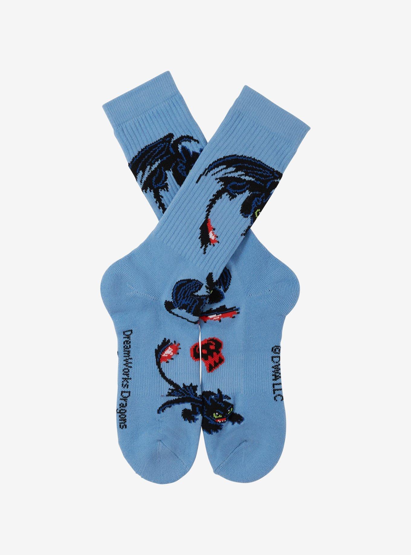 DreamWorks How To Train Your Dragon Toothless & Skulls Allover Print Crew Socks - BoxLunch Exclusive, , hi-res