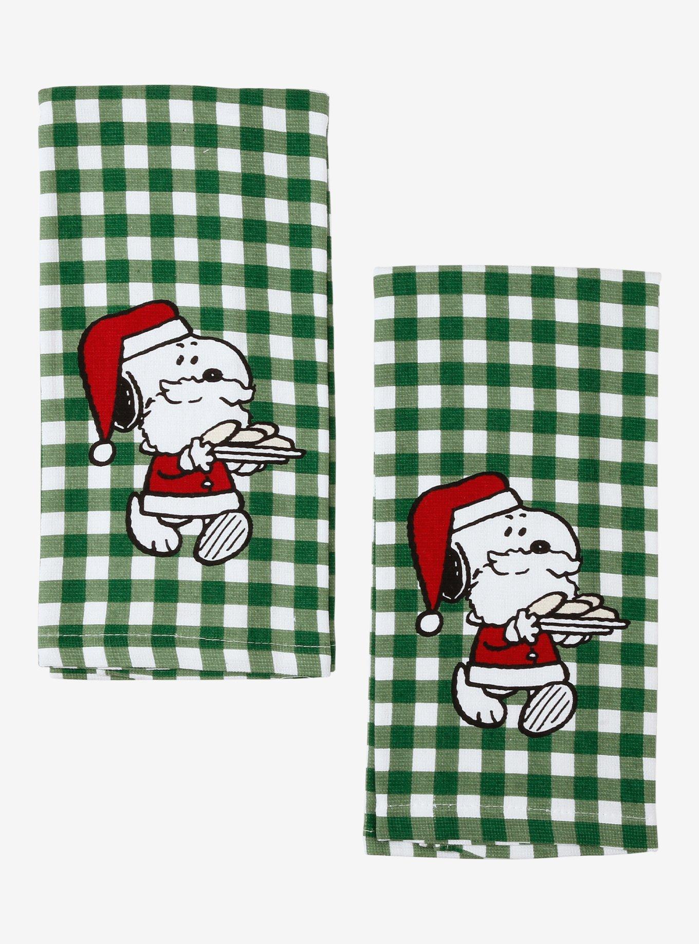 Peanuts Snoopy Santa Gingham Holiday Kitchen Towel Set, , hi-res