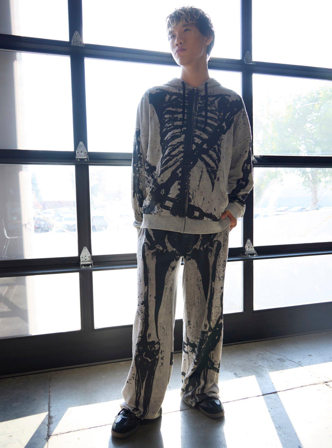 Chained Rib Cage Hoodie, GREY, alternate