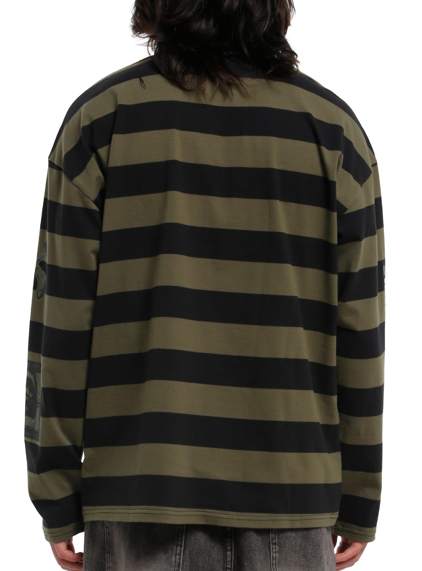 Black & Army Green Stripe Long-Sleeve Polo Shirt, BLACK, alternate