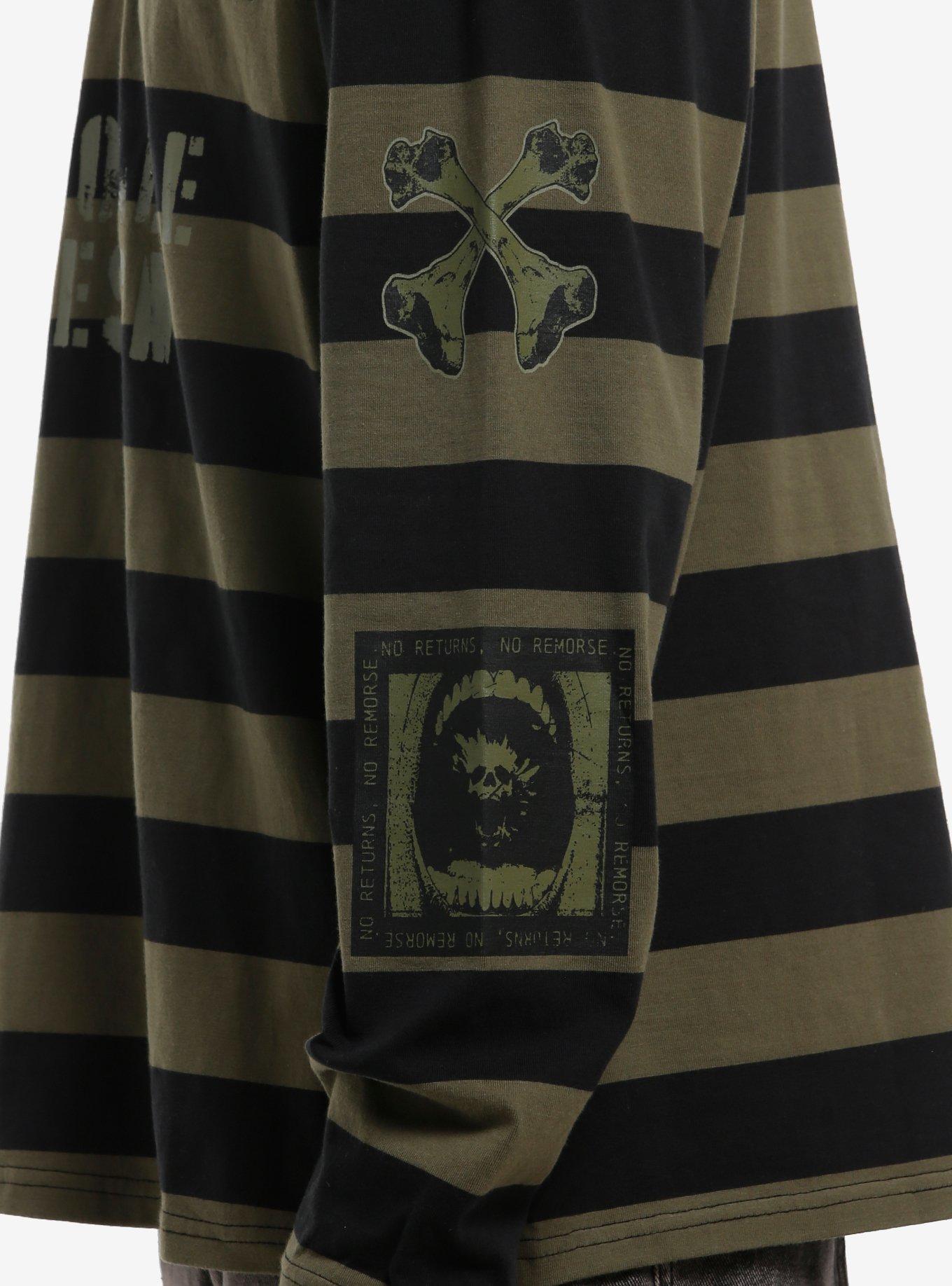 Black & Army Green Stripe Long-Sleeve Polo Shirt, BLACK, alternate