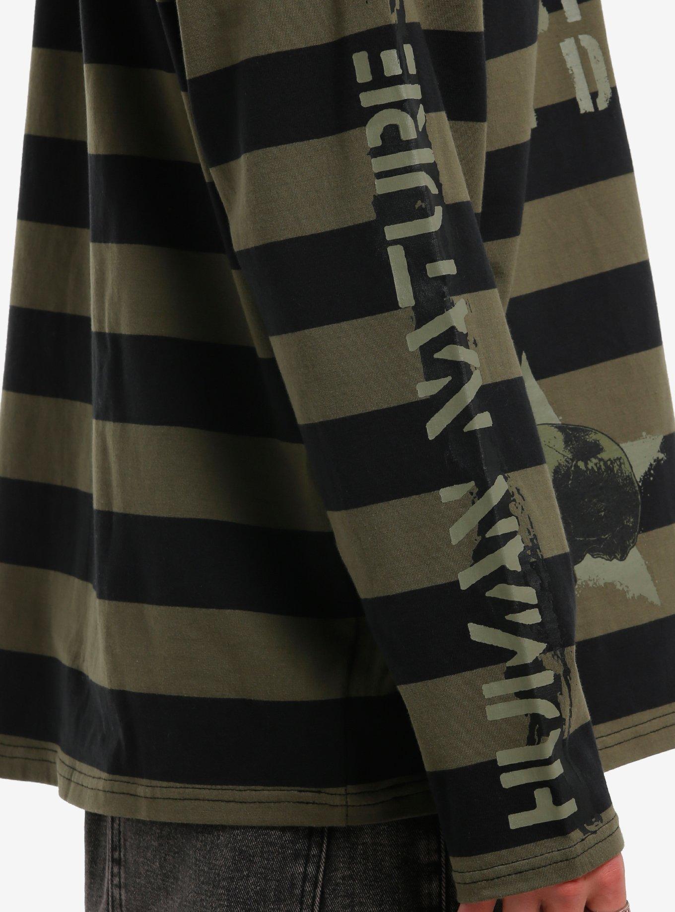 Black & Army Green Stripe Long-Sleeve Polo Shirt, BLACK, alternate