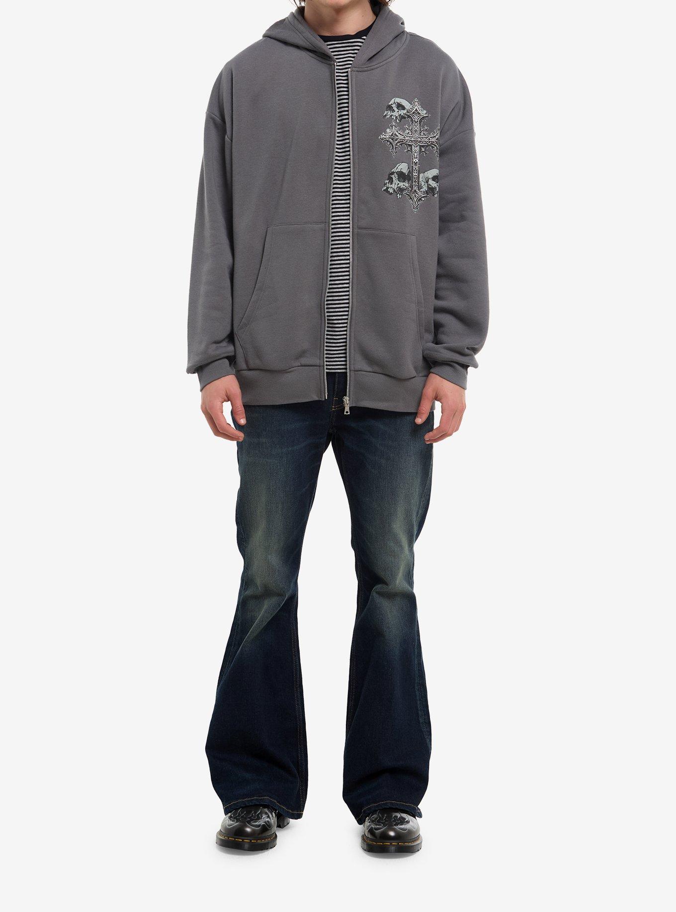 Skull & Gothic Cross Grey Hoodie, , hi-res
