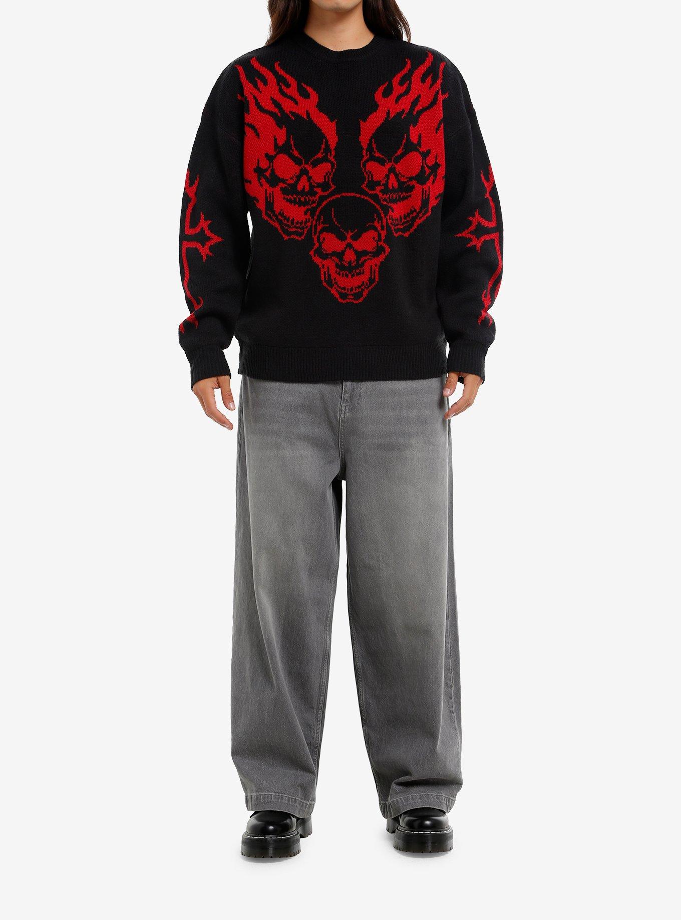 Flaming Skulls Intarsia Sweater, , hi-res