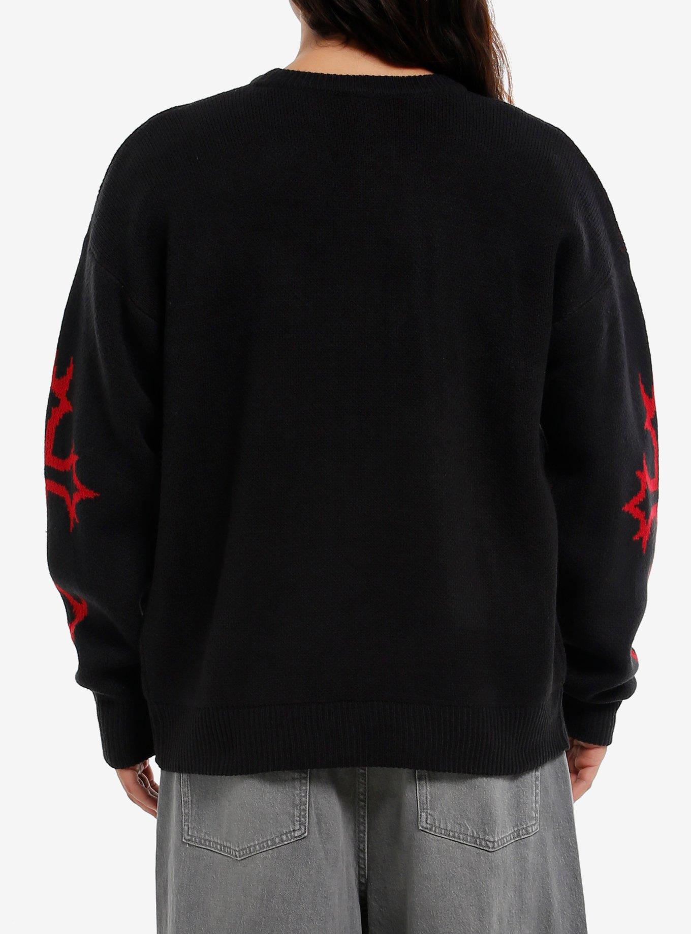 Flaming Skulls Intarsia Sweater, RED, alternate