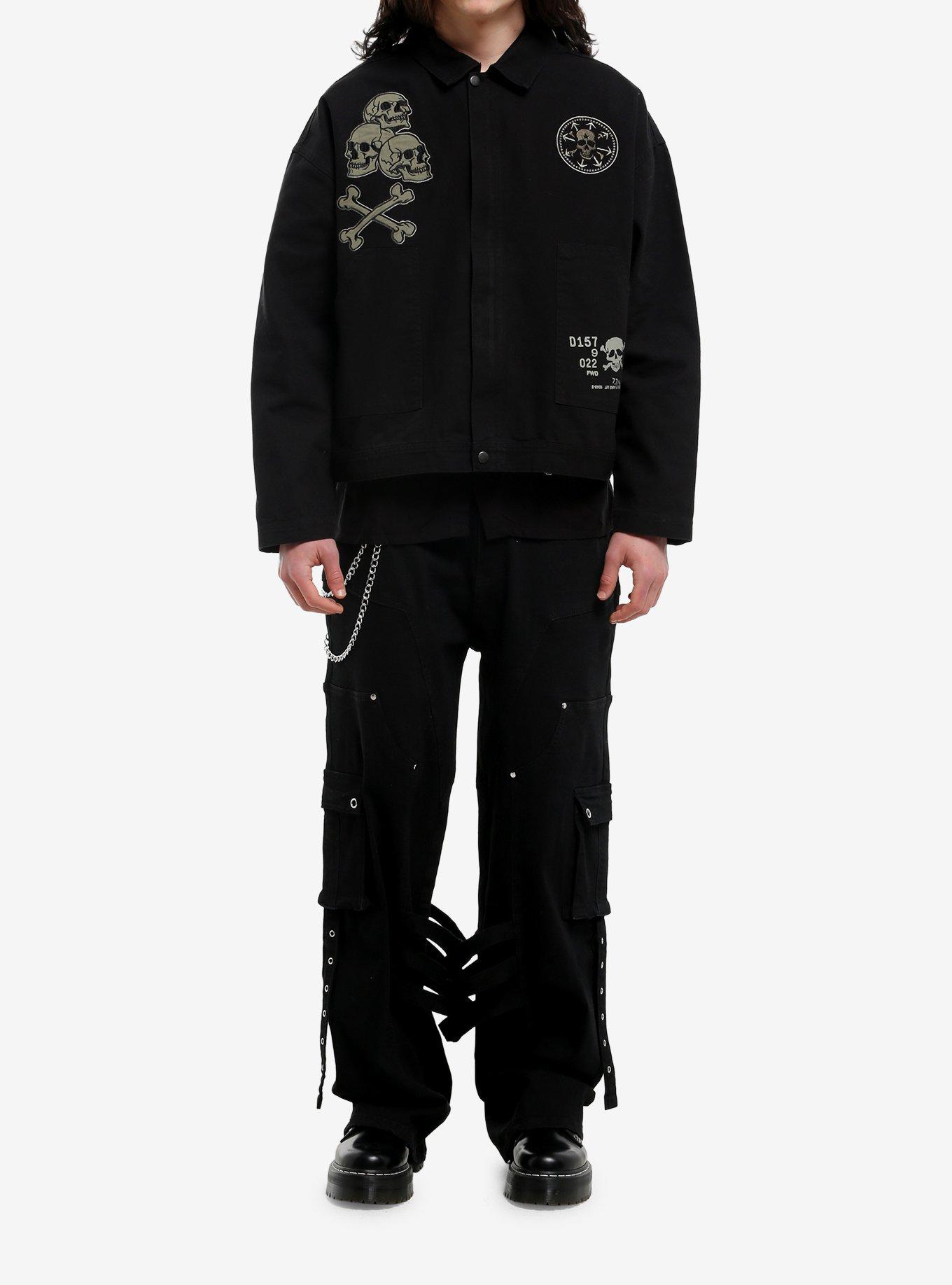 Skull Caution Patch Canvas Jacket, OLIVE, alternate